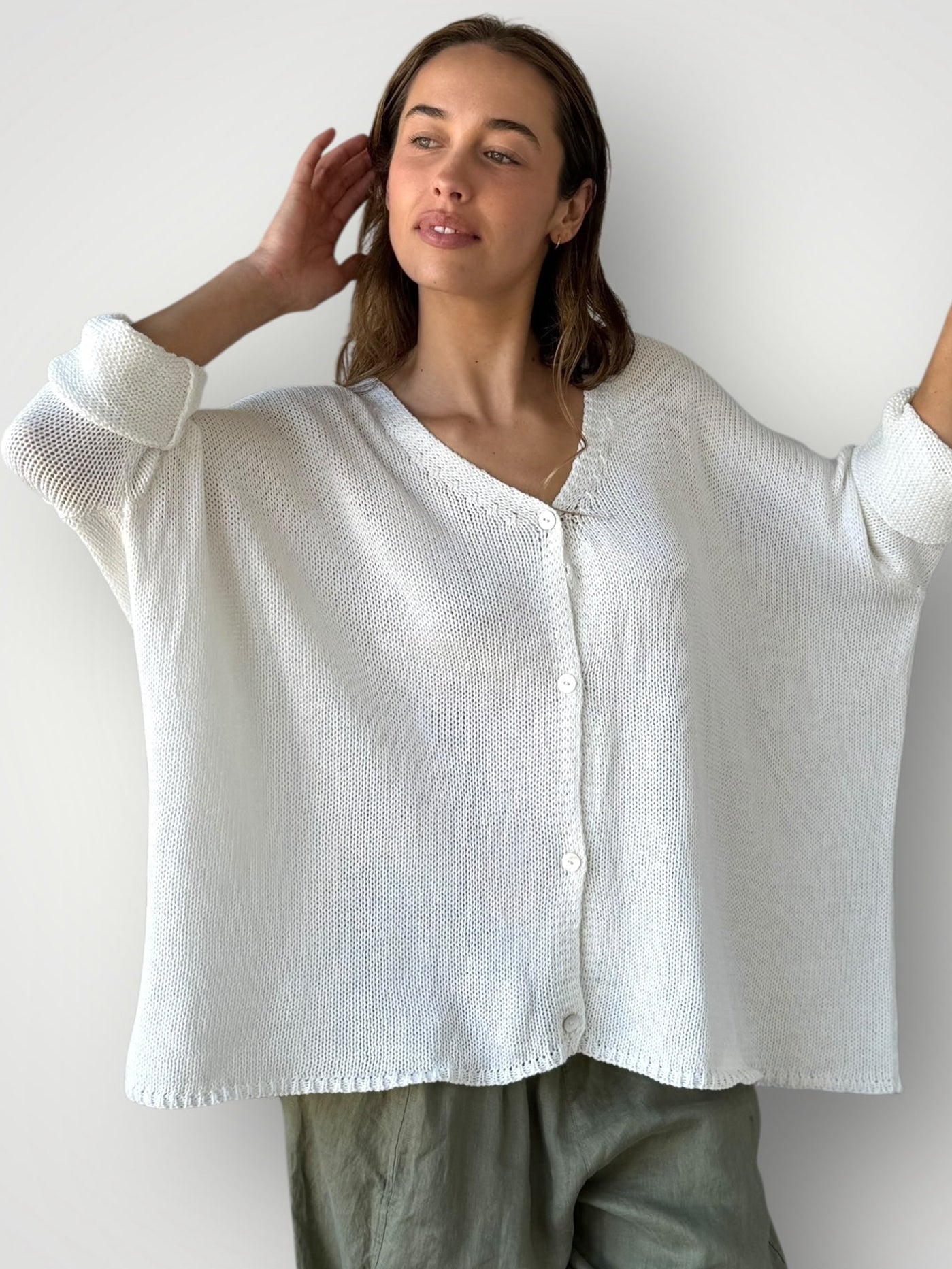 stella cardi- warm white cotton knit
