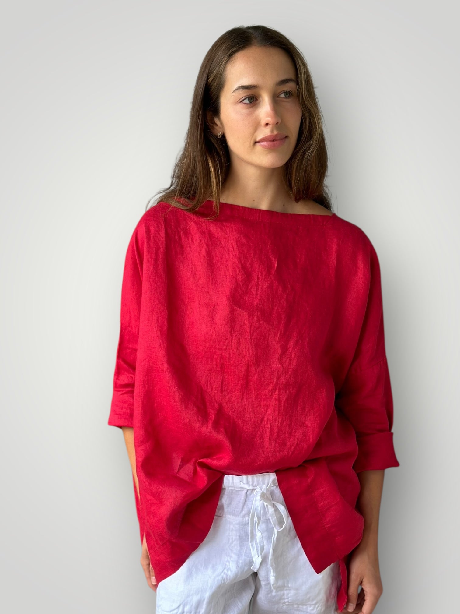 avril top - red linen Apparel