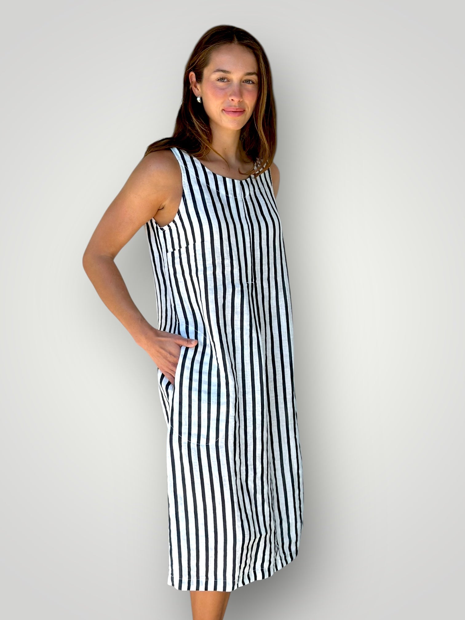 becky dress - small charcoal stripe linen Apparel