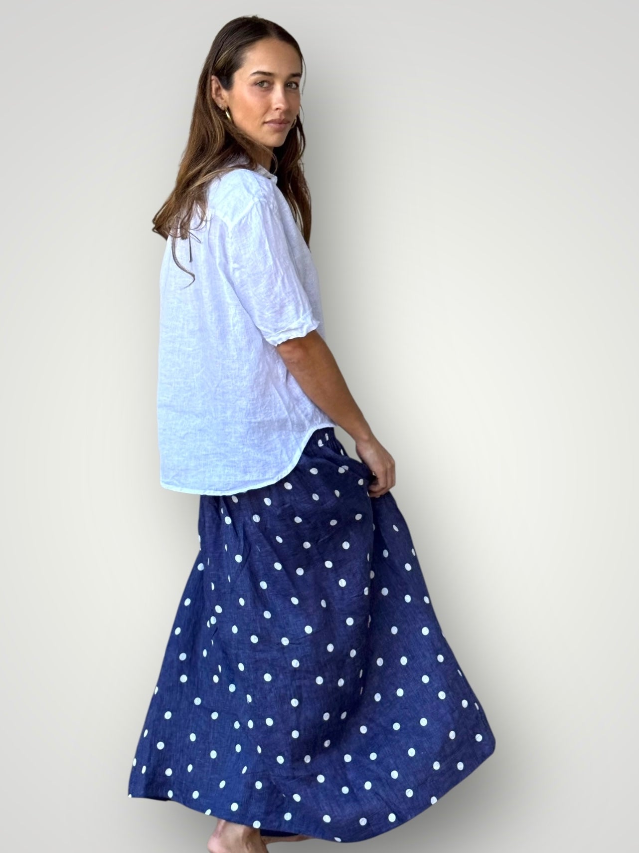 lulu skirt - blue dusk spot linen Apparel