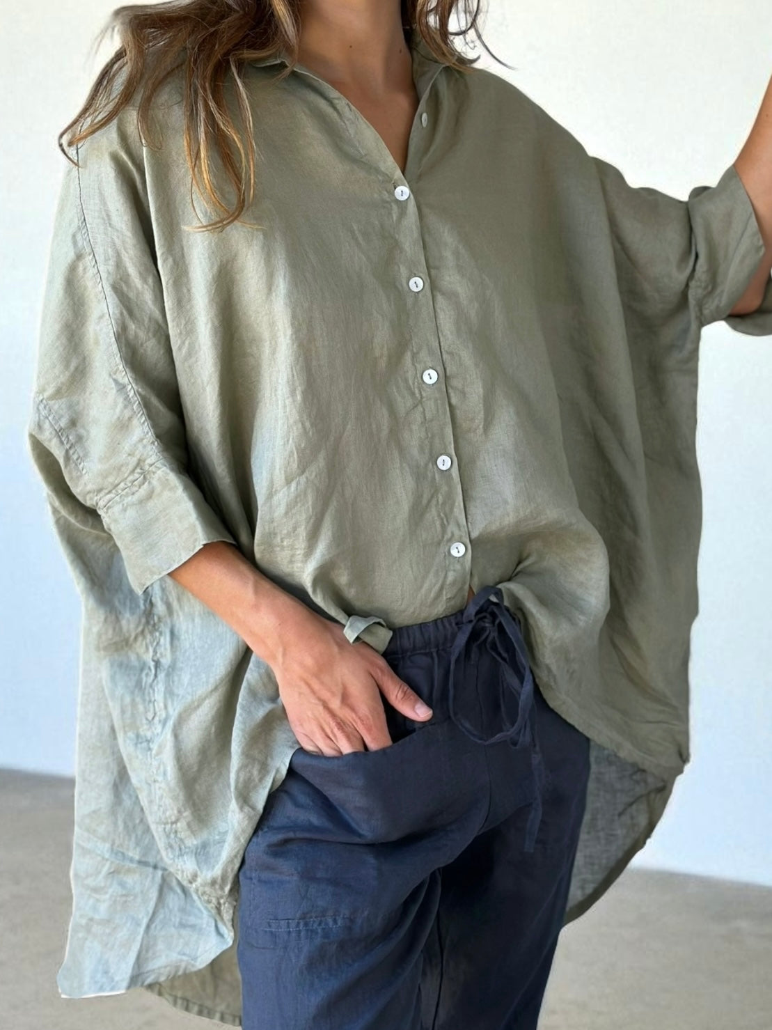 issey shirt - sage linen Apparel