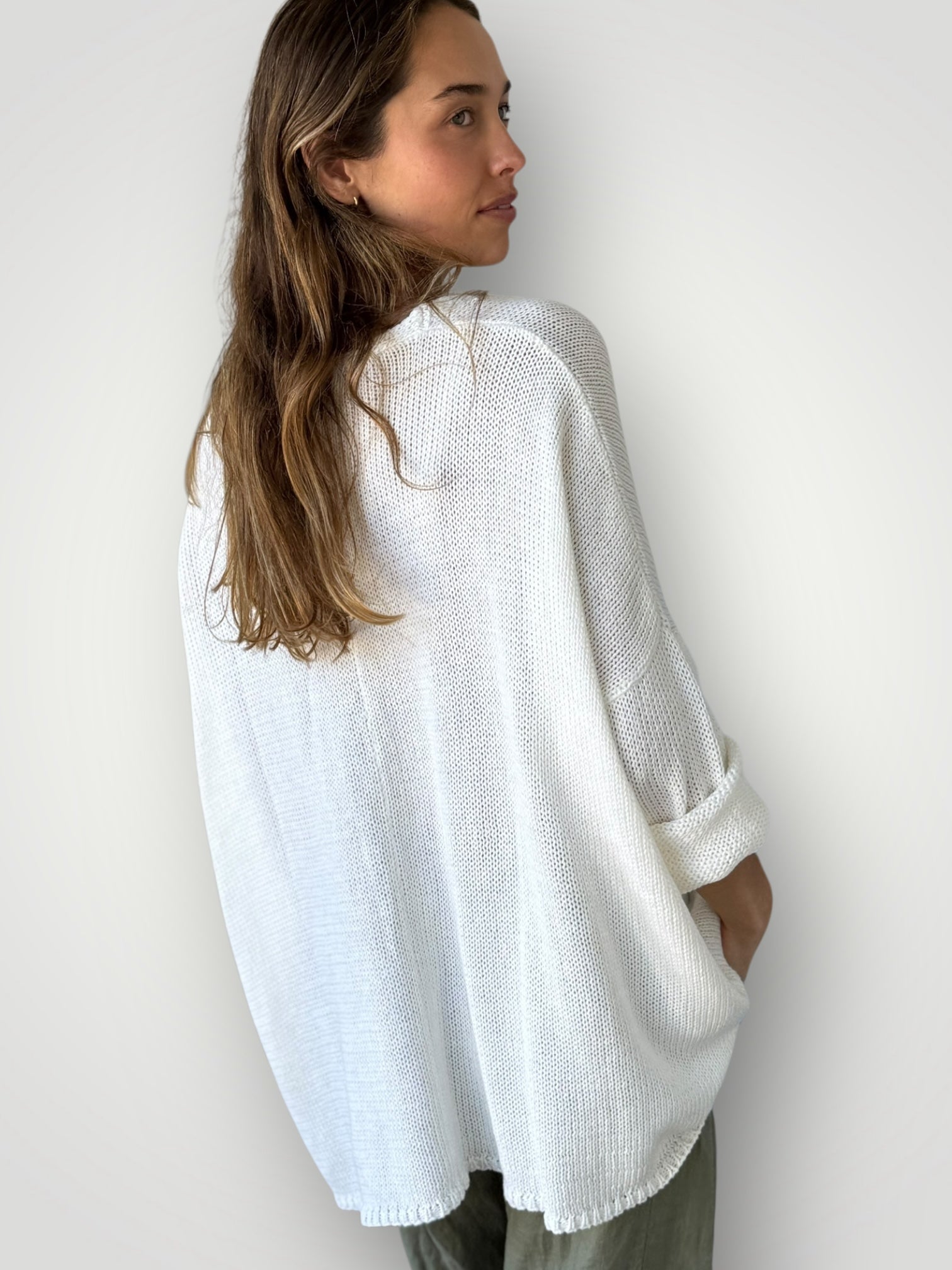 stella cardi- warm white cotton knit