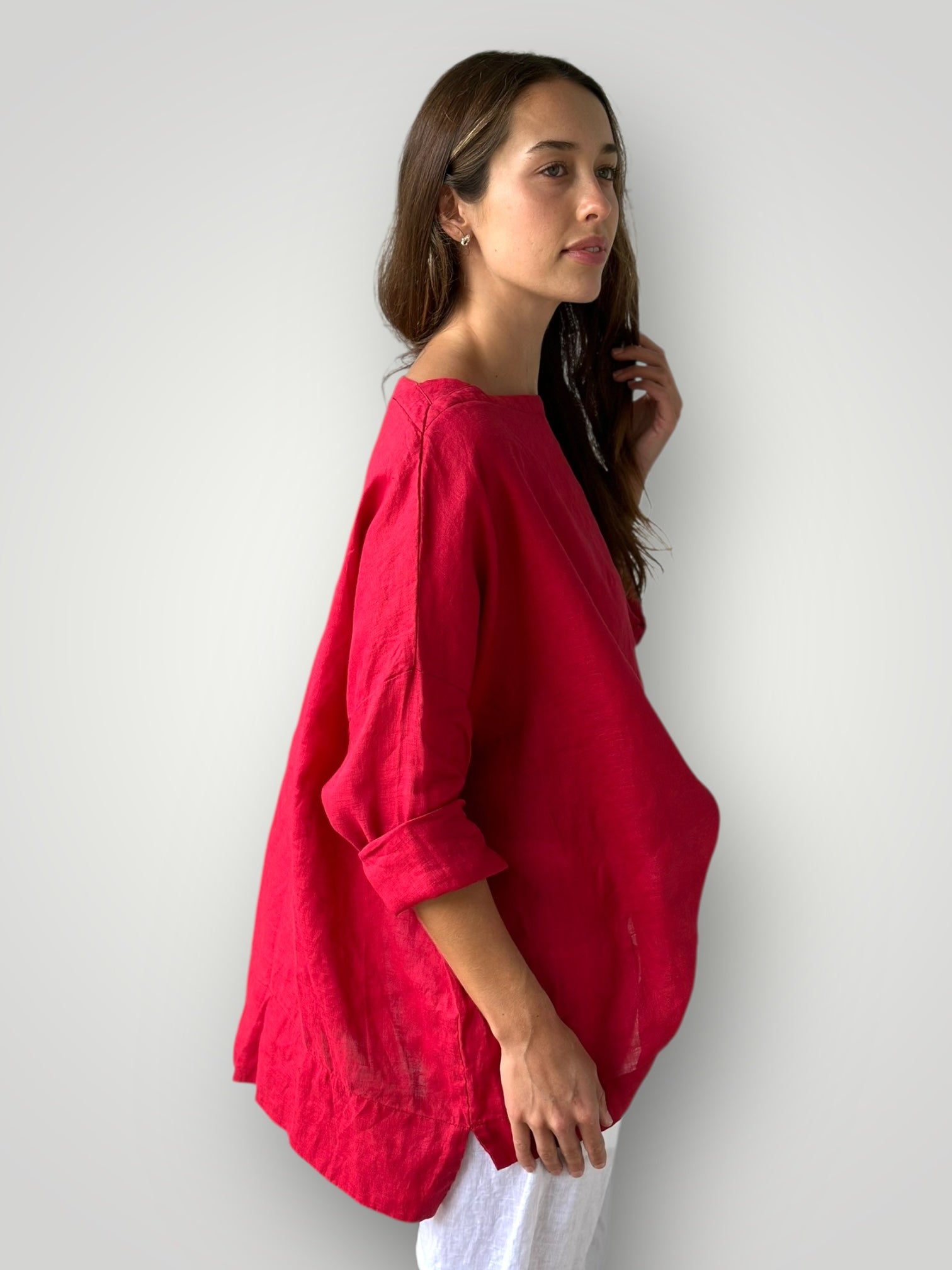 avril top - red linen Apparel