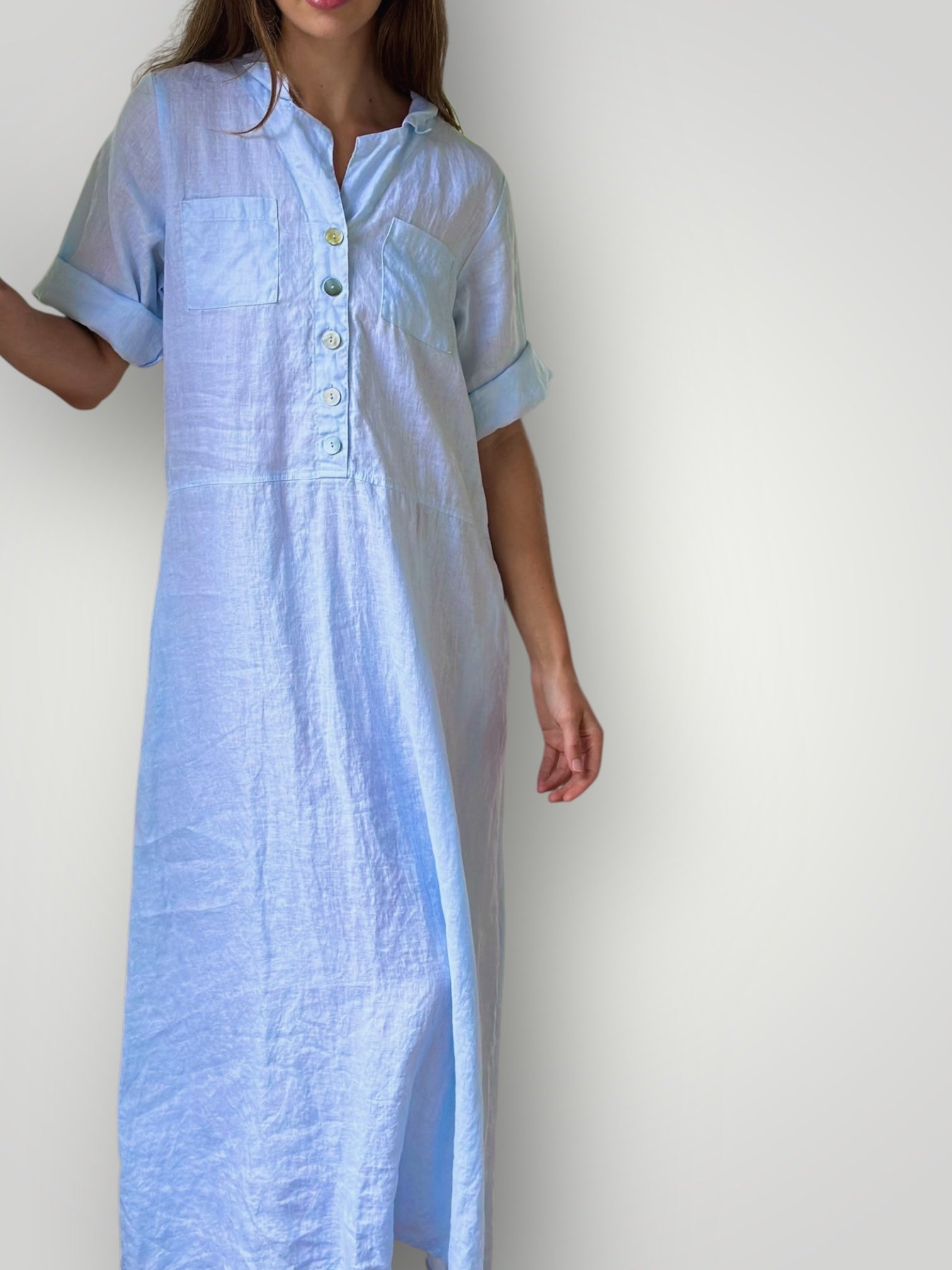 bridget dress - soft blue linen Apparel