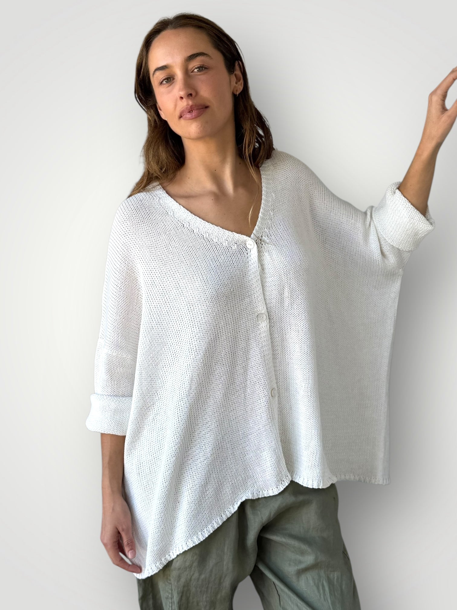stella cardi- warm white cotton knit