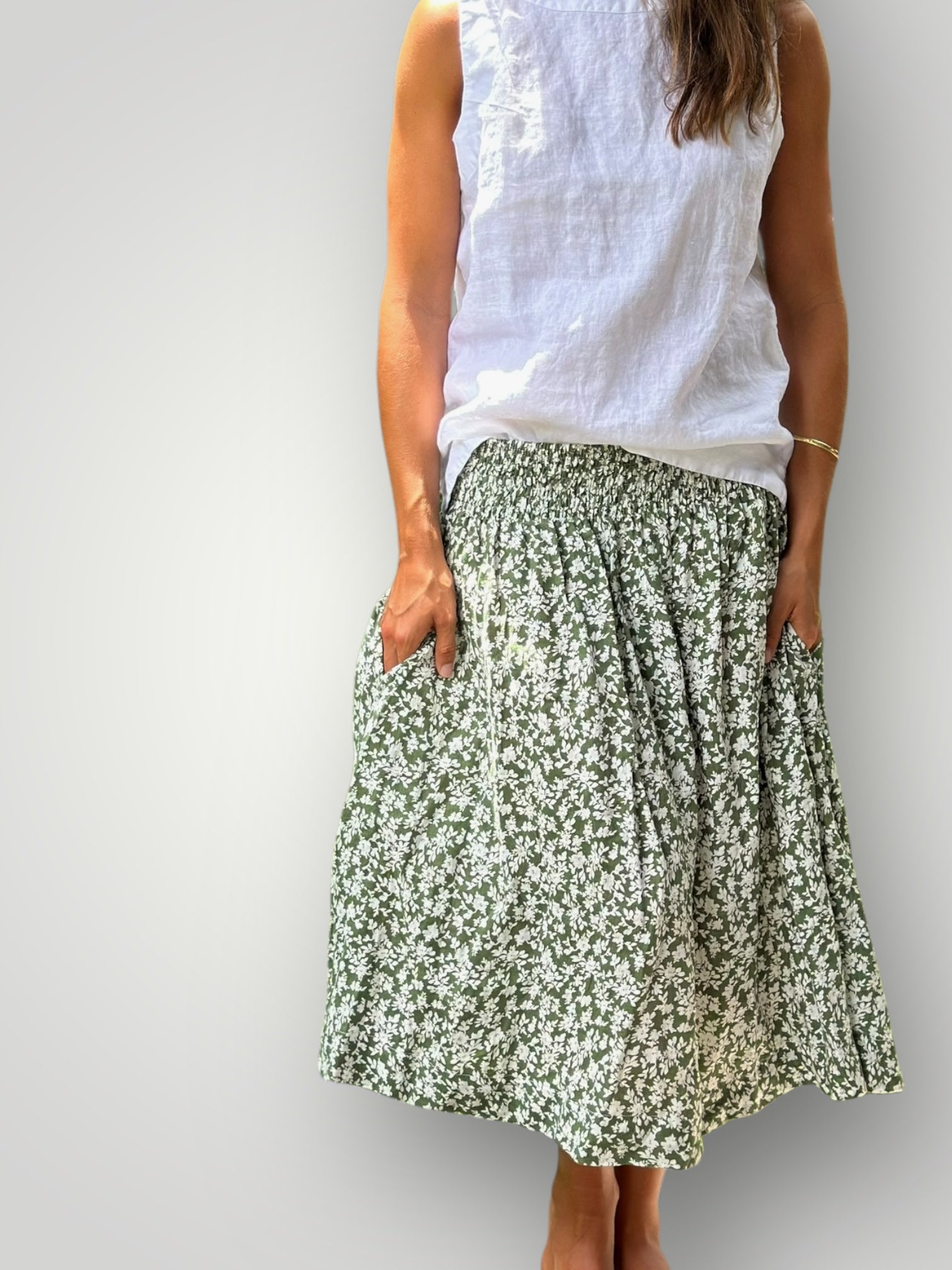 lola skirt - moss floral linen Apparel