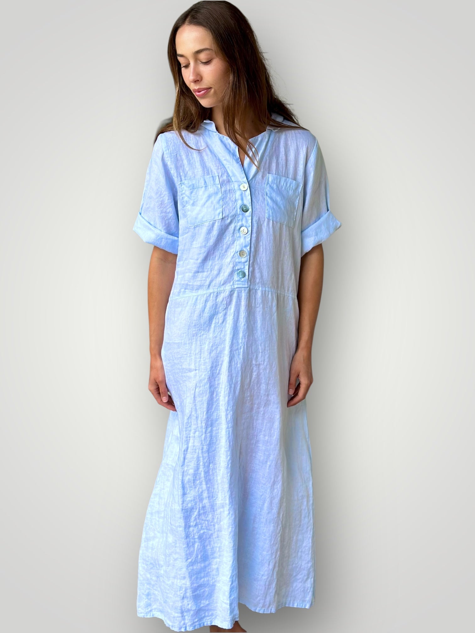 bridget dress - soft blue linen Apparel