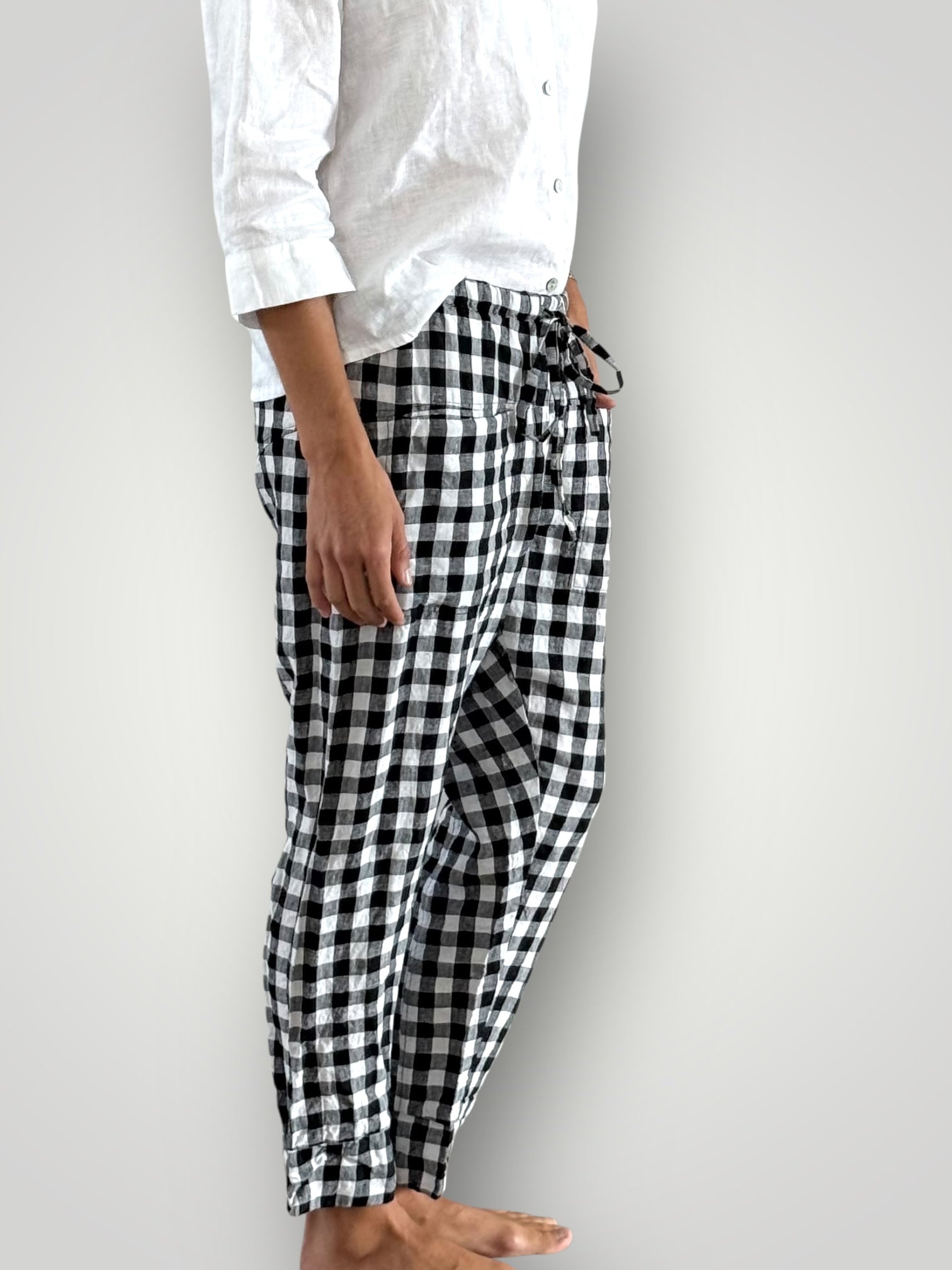 darcy pants - black /white gingham check linen Apparel