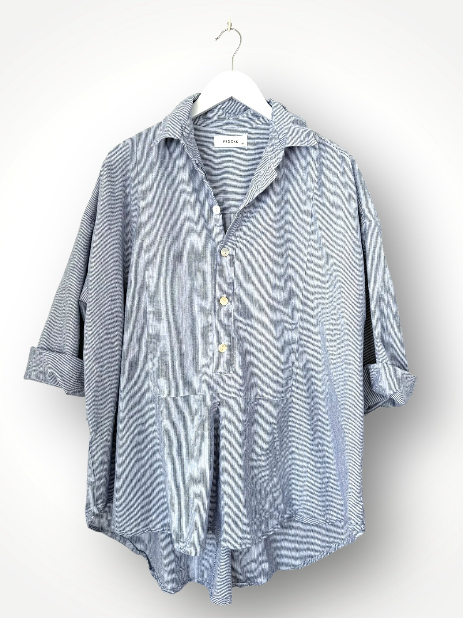 megan shirt -fine blue stripe linen Apparel