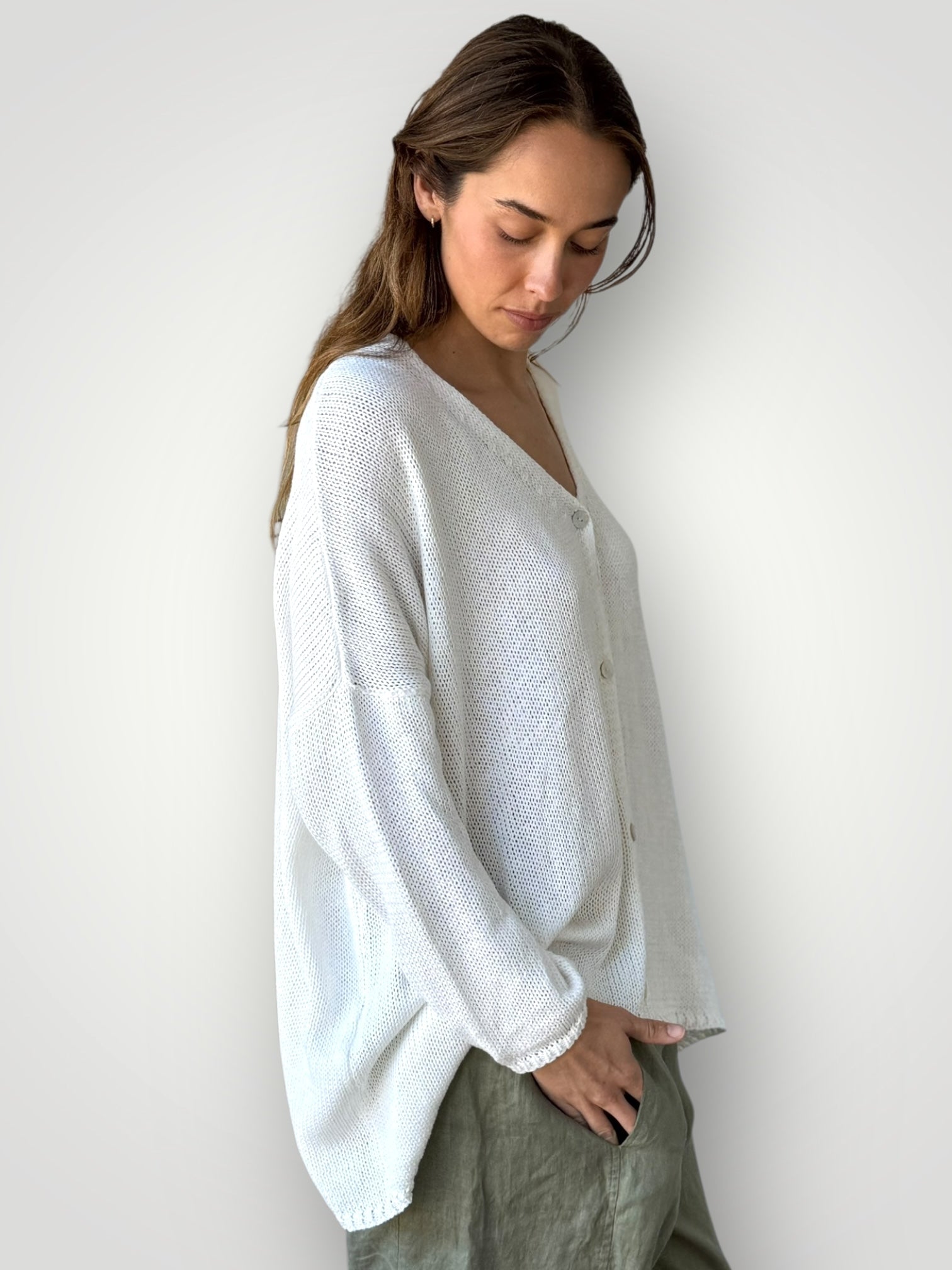 stella cardi- warm white cotton knit