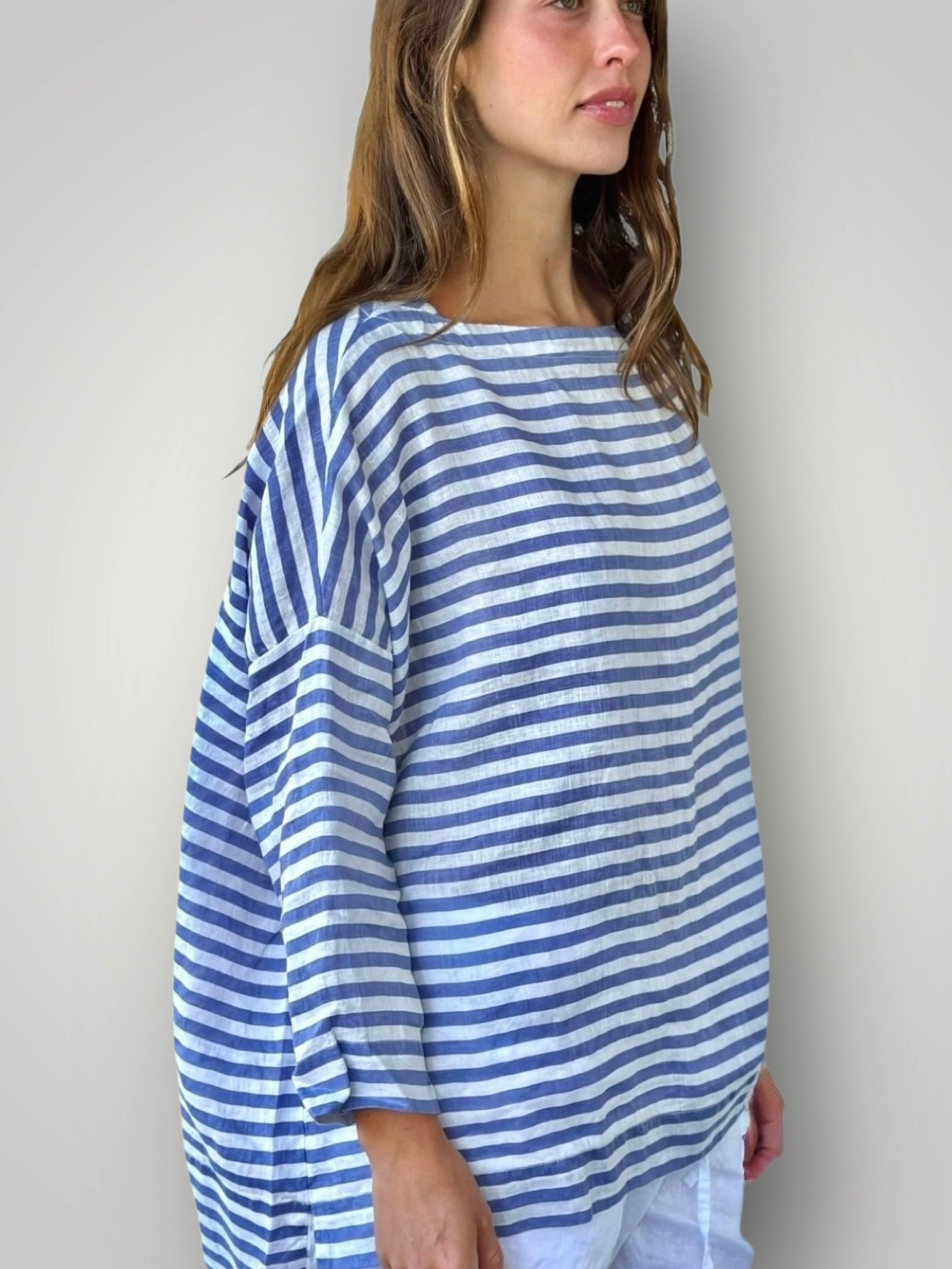 avril top - small cornflower stripe linen Apparel