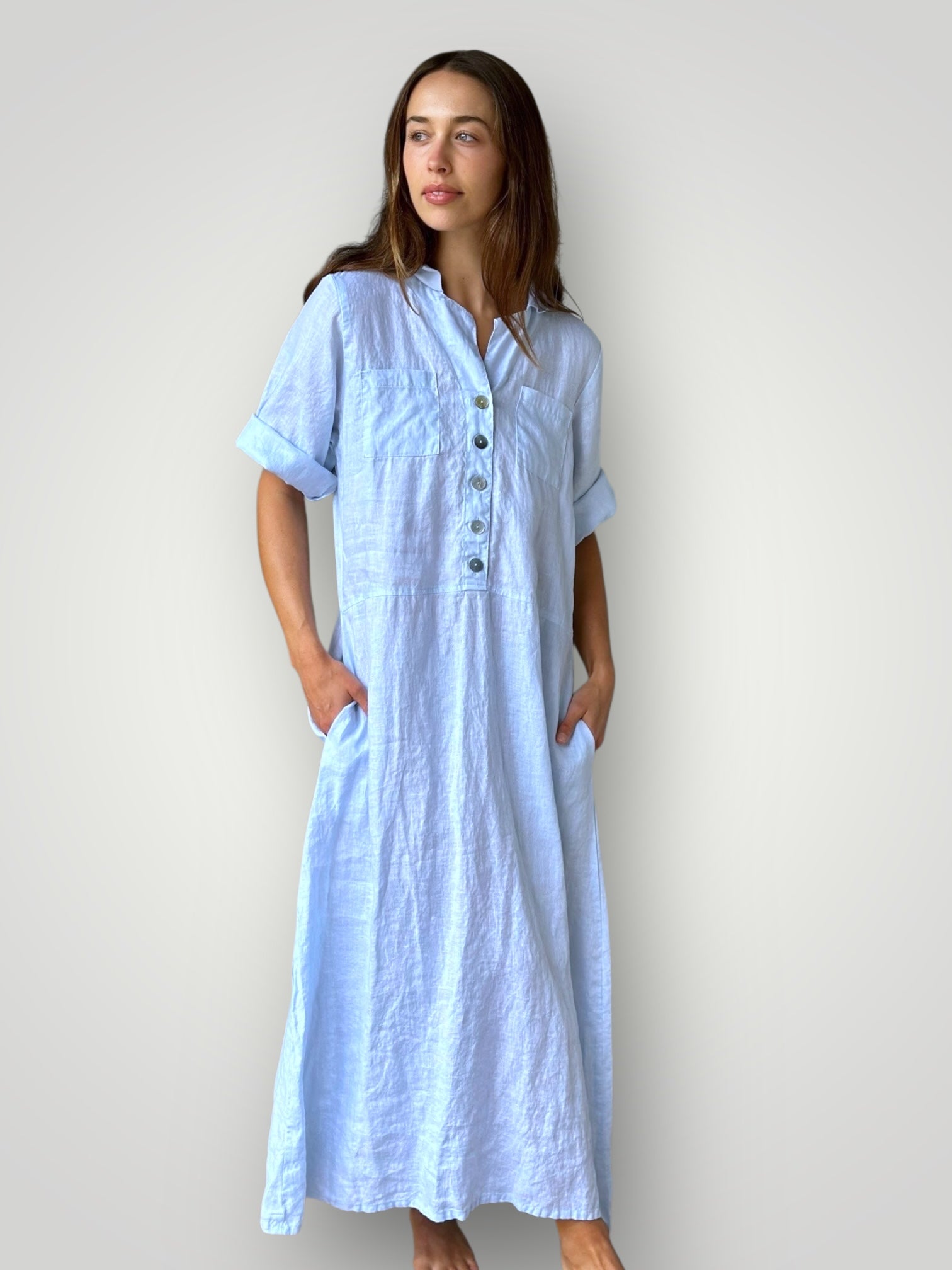 bridget dress - soft blue linen Apparel