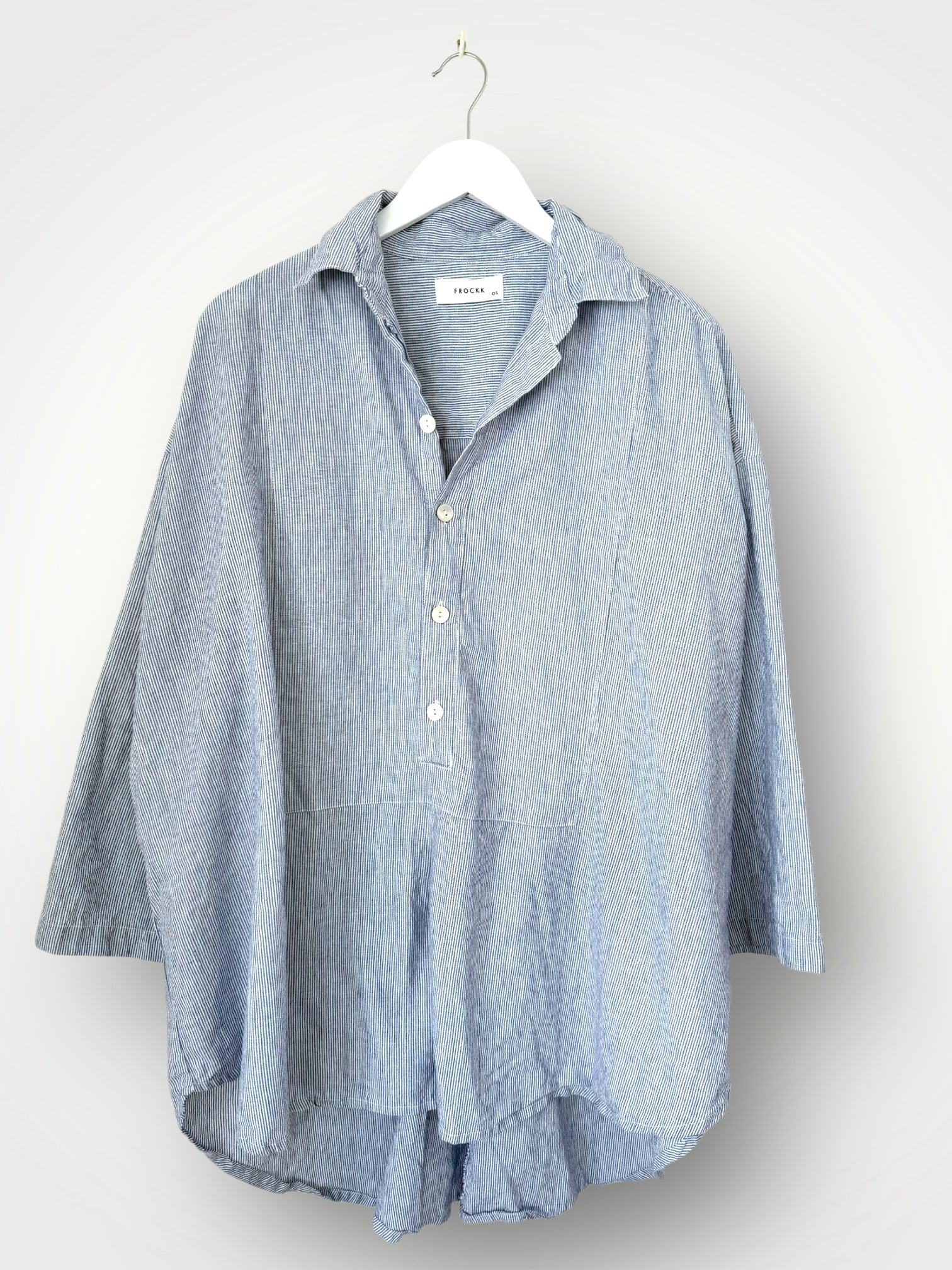 megan shirt -fine blue stripe linen Apparel