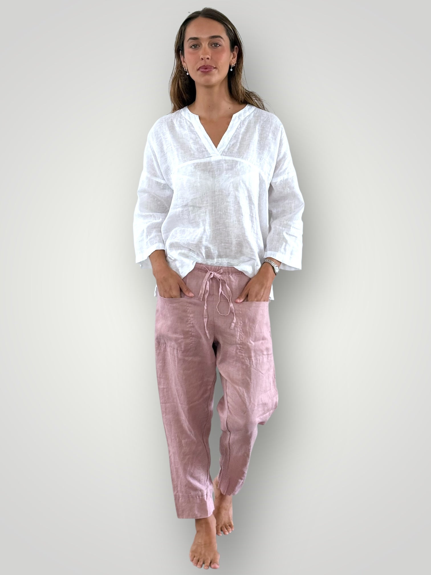darcy pants - dusty rose linen Apparel