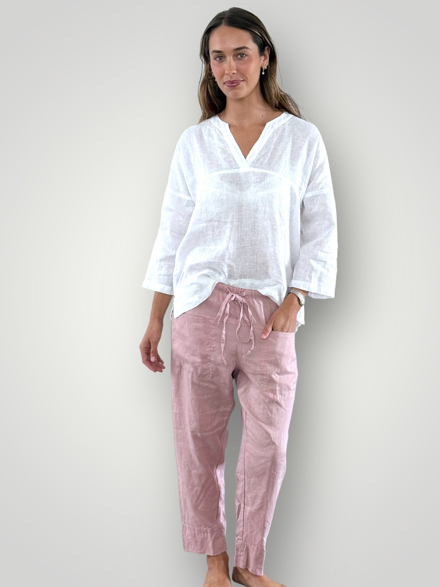 francis top - white linen Apparel