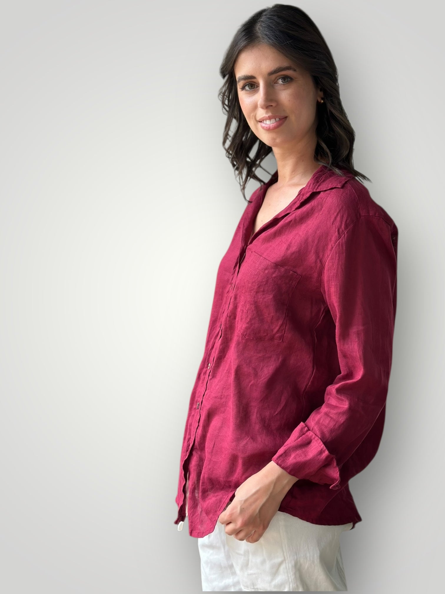 erika shirt - merlot linen Apparel
