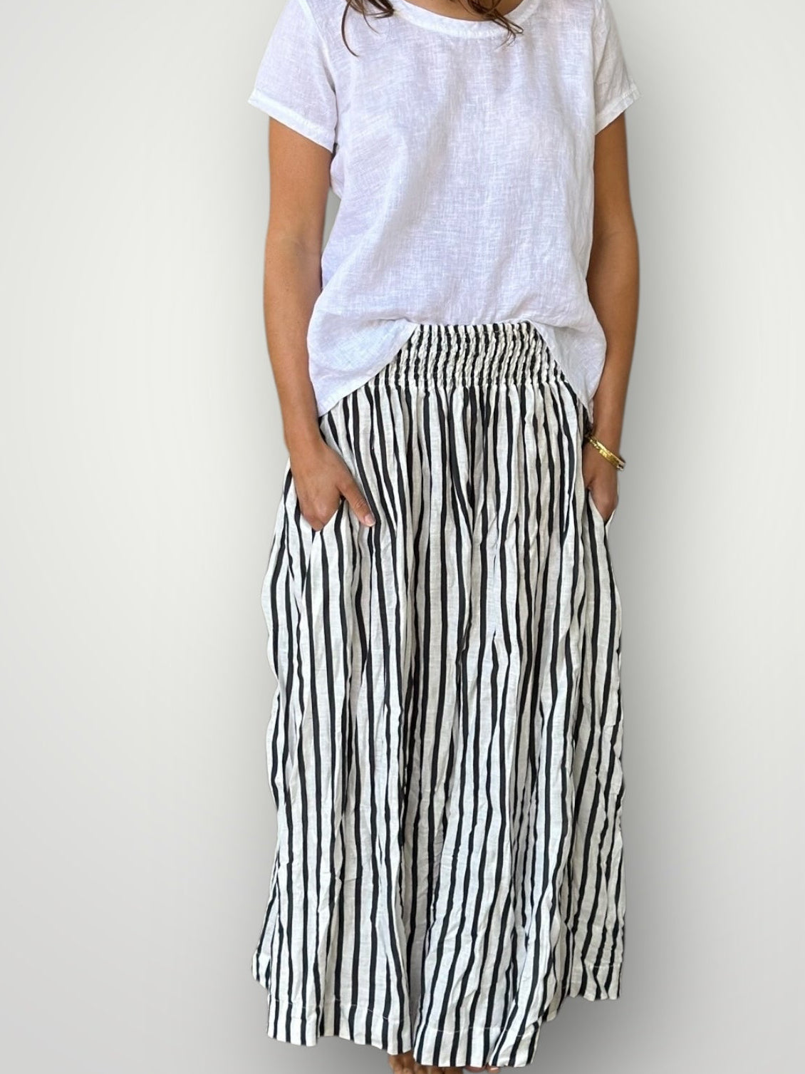 lulu skirt-navy stripe linen Apparel