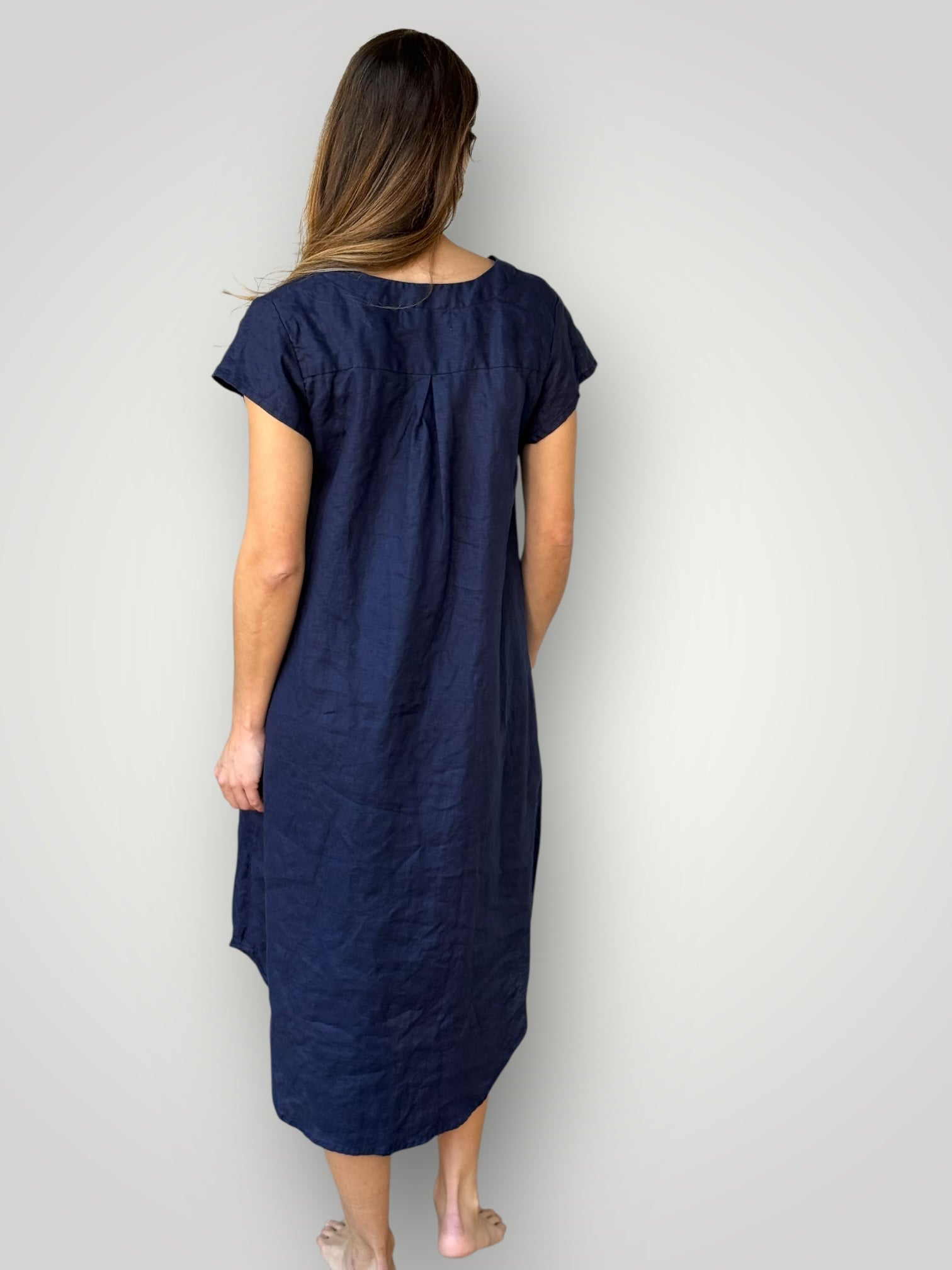 holly dress - navy linen Apparel