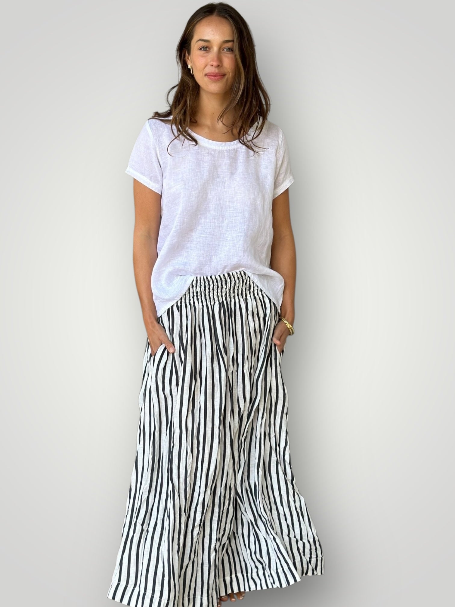 lulu skirt-navy stripe linen Apparel