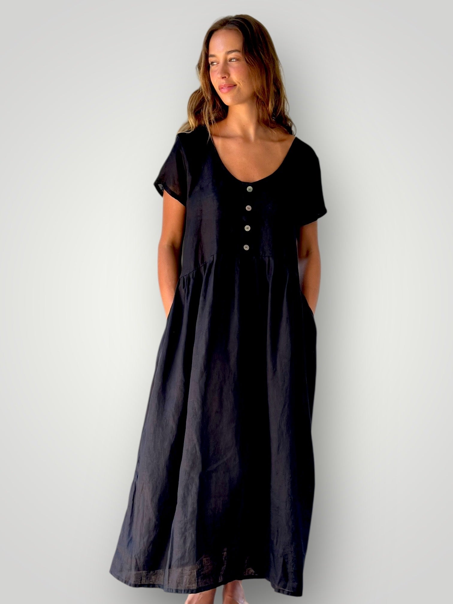audrey dress - black linen Apparel