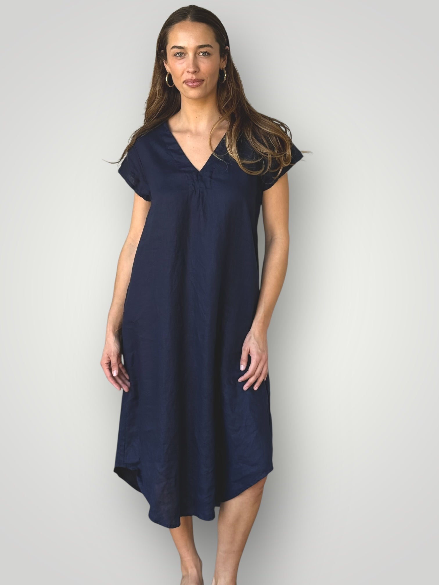 holly dress - navy linen Apparel
