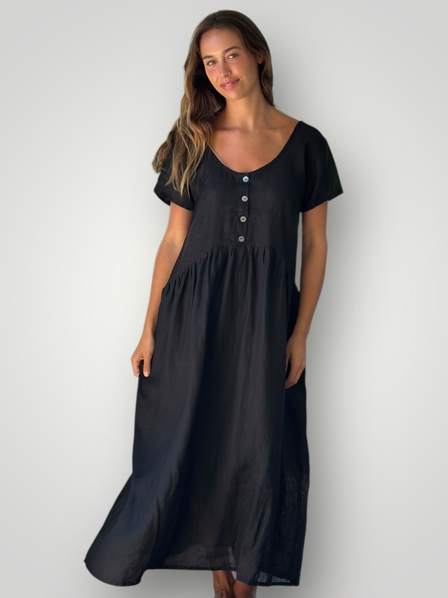 audrey dress - black linen Apparel