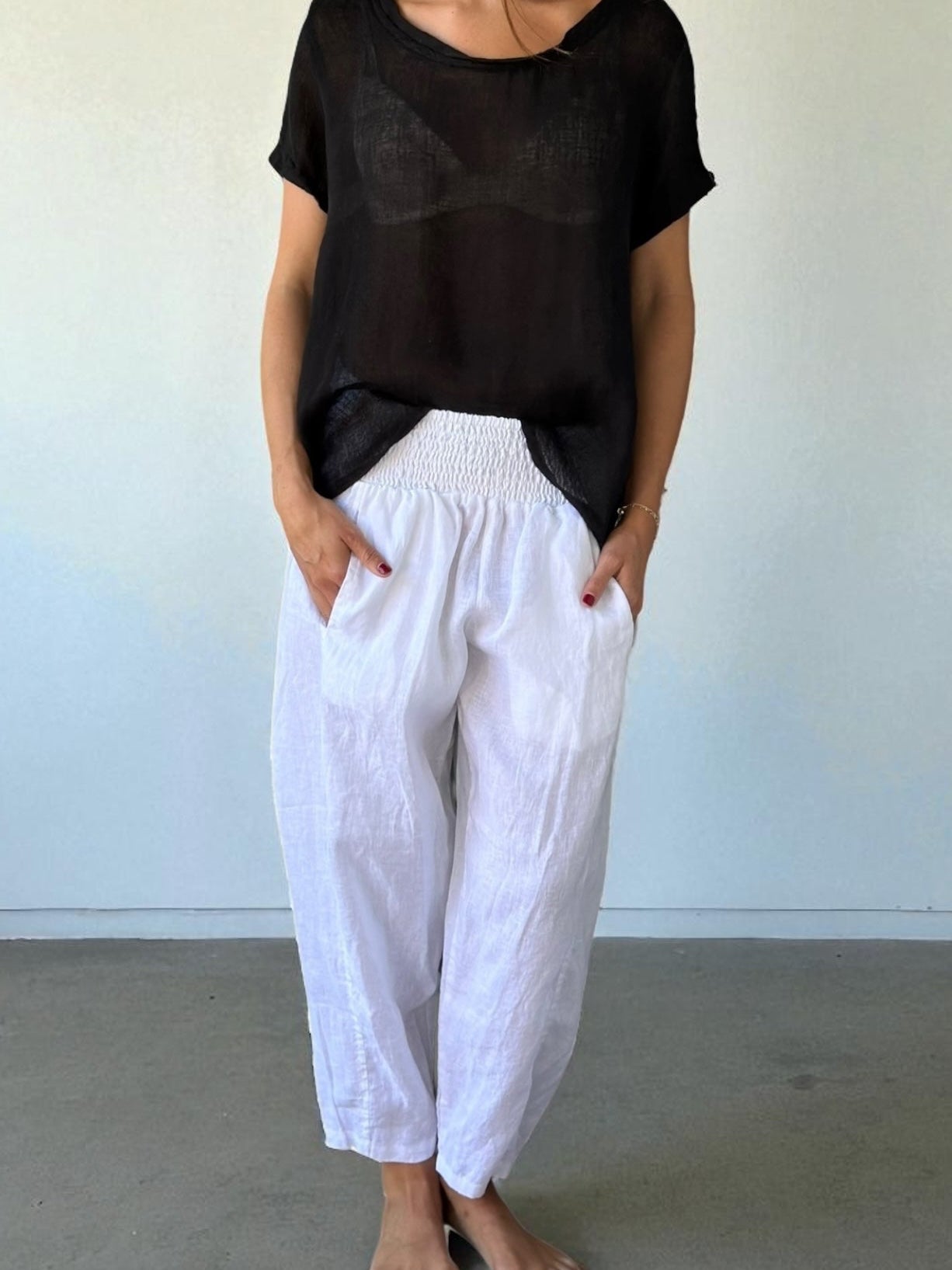 frankie pants-white linen Apparel