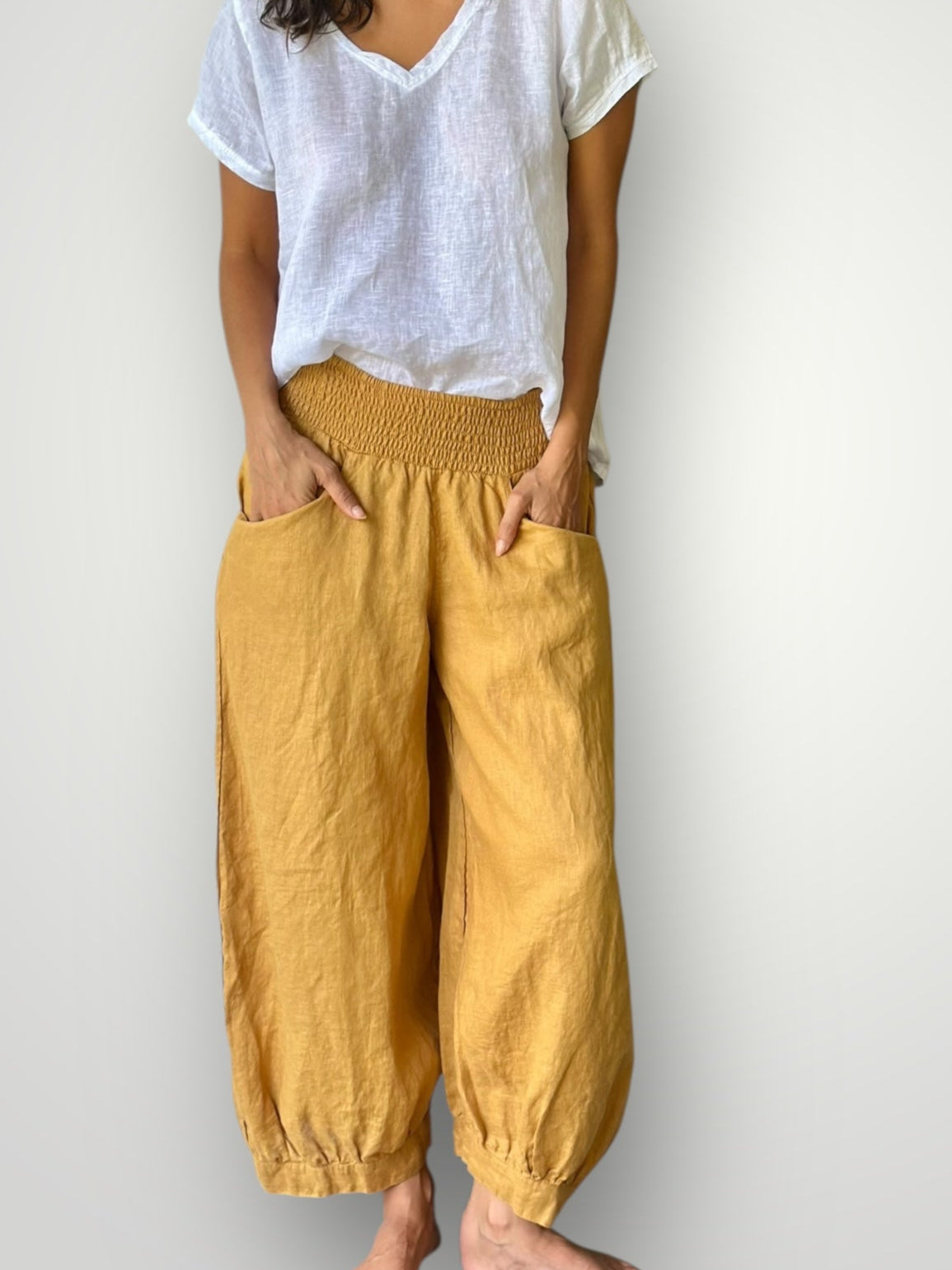 jackie pant-turmeric linen Apparel