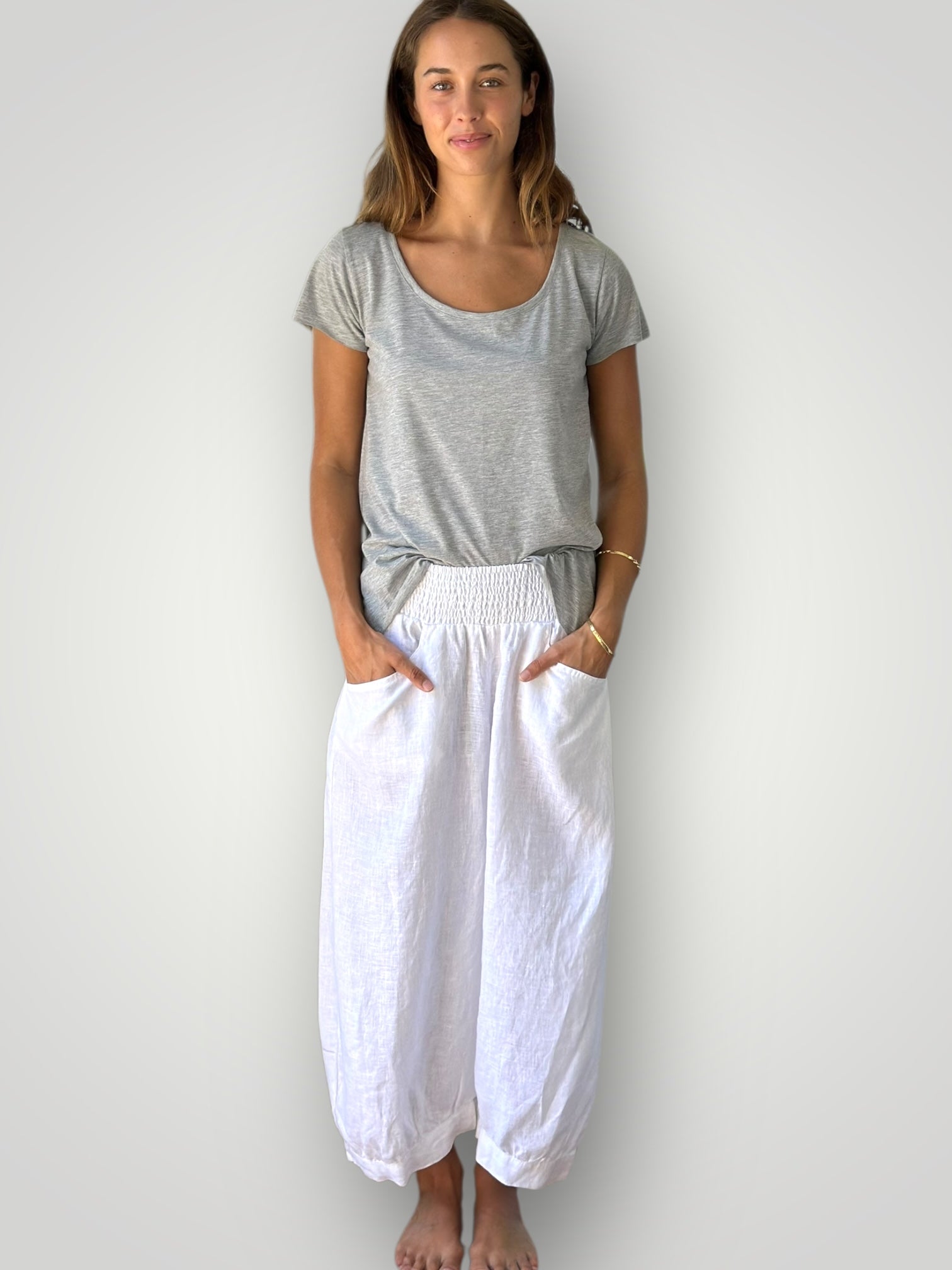 jackie pant-white linen Apparel