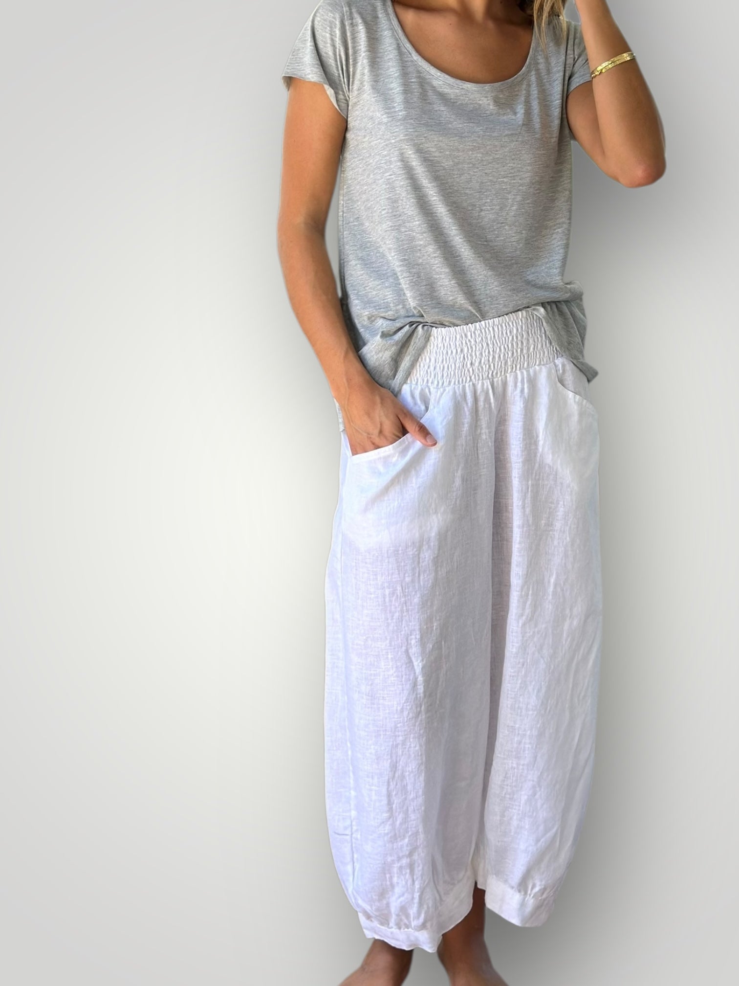 jackie pant-white linen Apparel