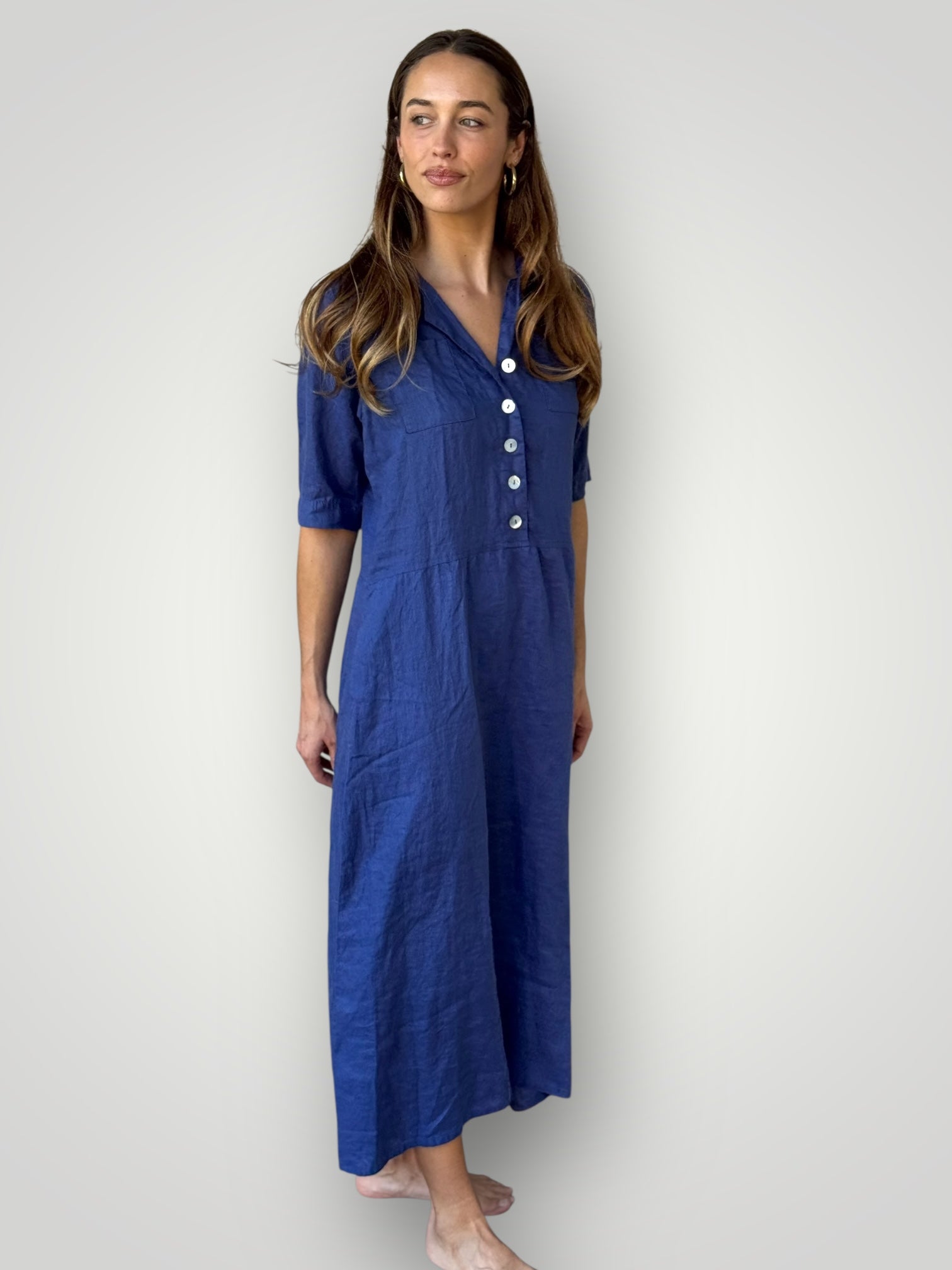 bridget dress - blue dusk linen Apparel