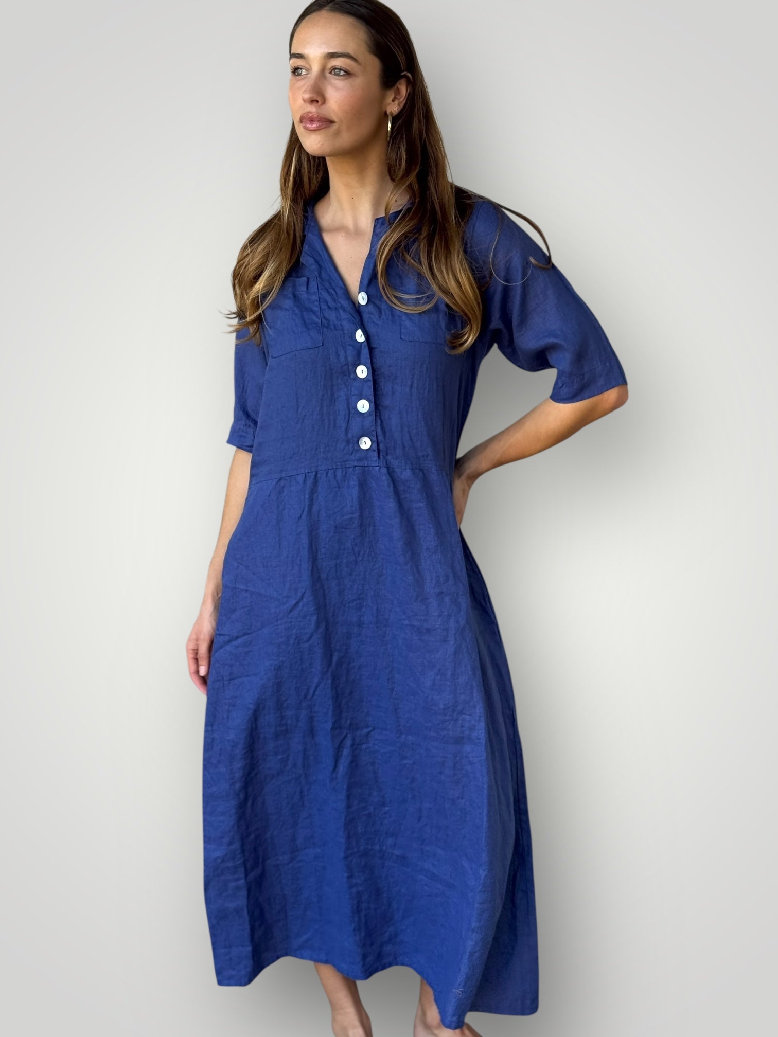 bridget dress - blue dusk linen Apparel
