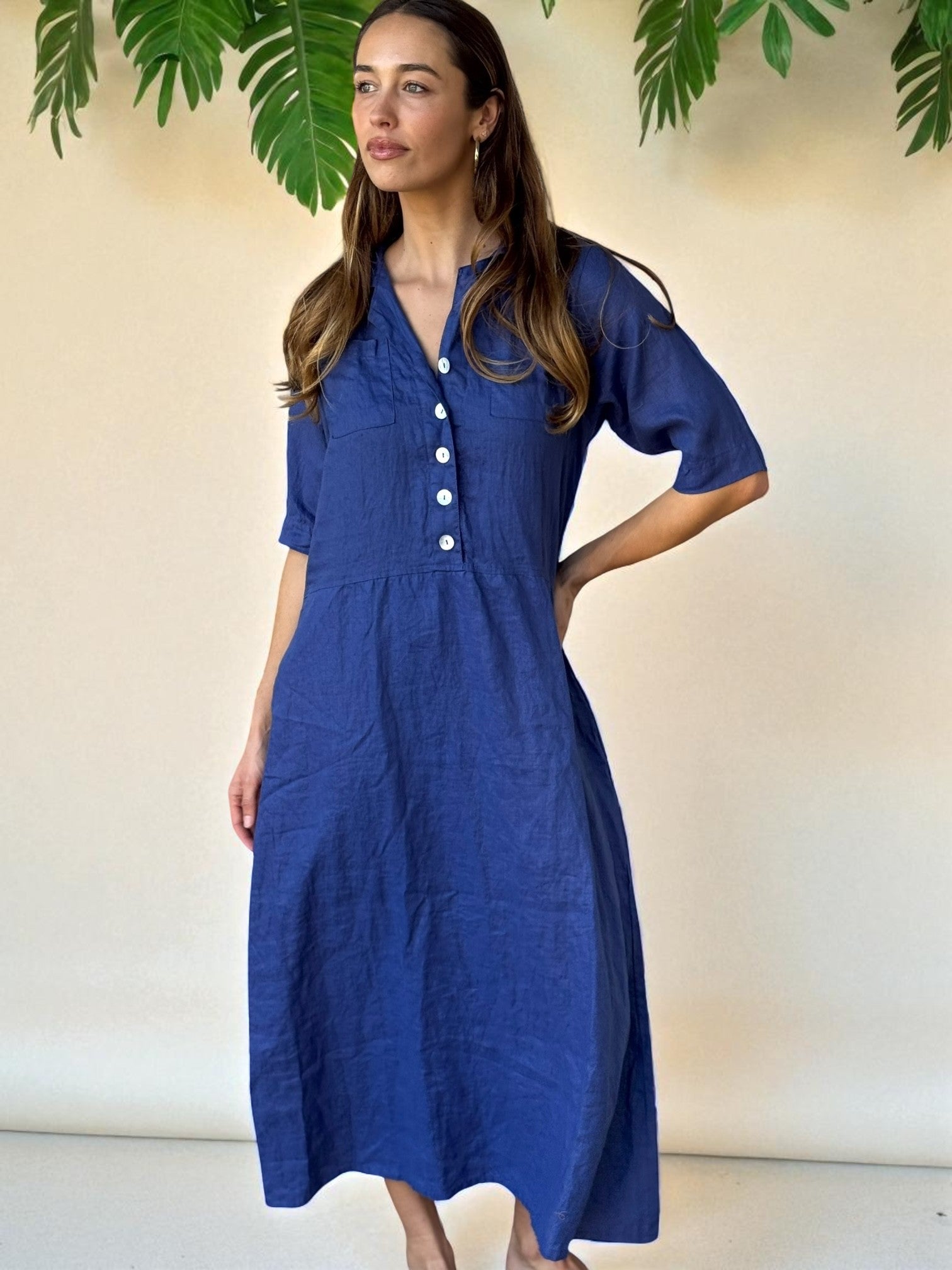 bridget dress - blue dusk linen Apparel