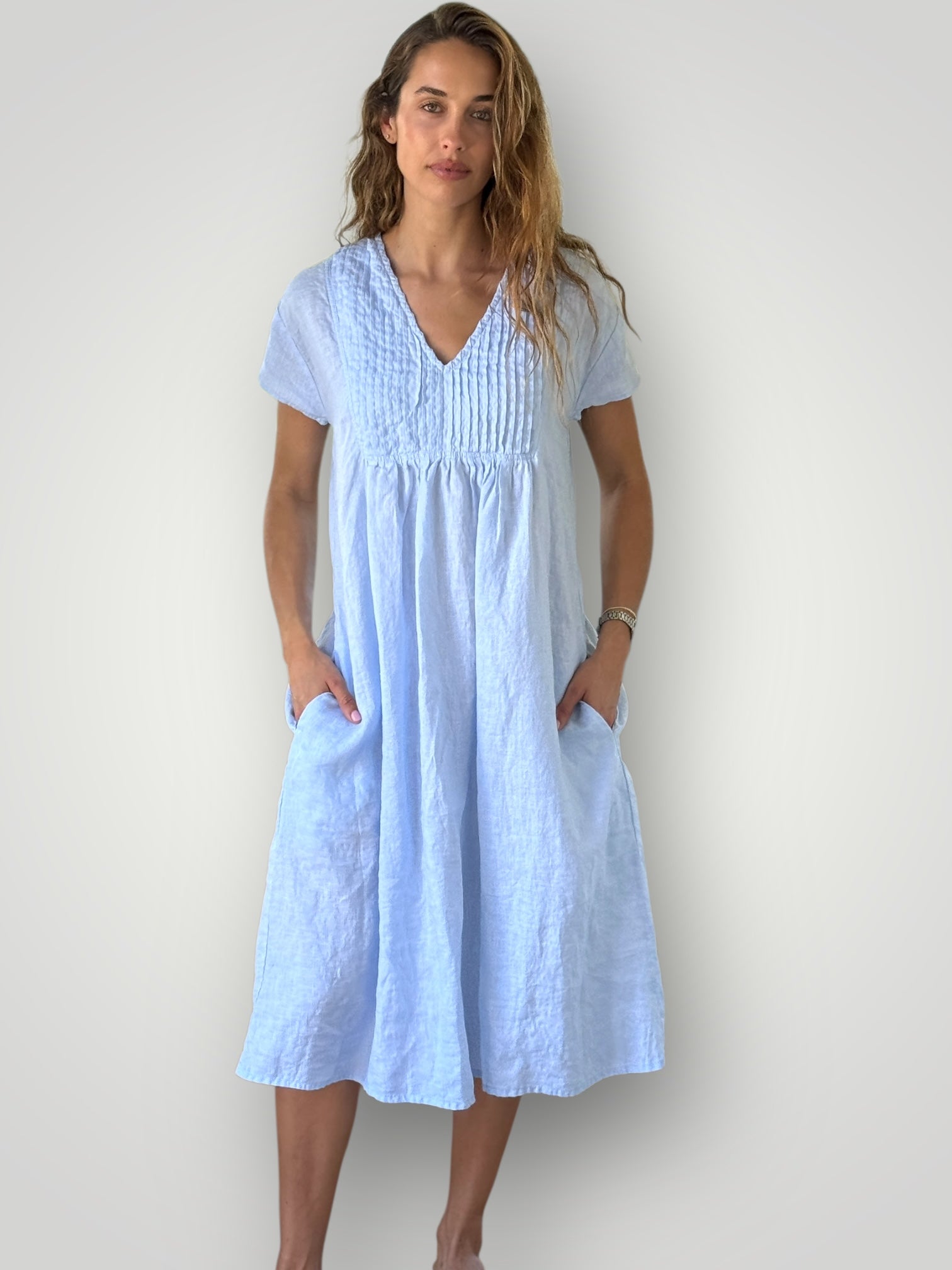 chinese dress ladies Nellie Quats - Birdie Dress | Strawberry & Oat Stripe Linen