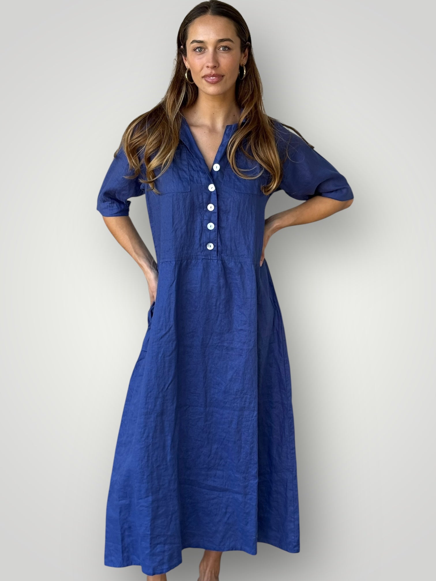 bridget dress - blue dusk linen Apparel