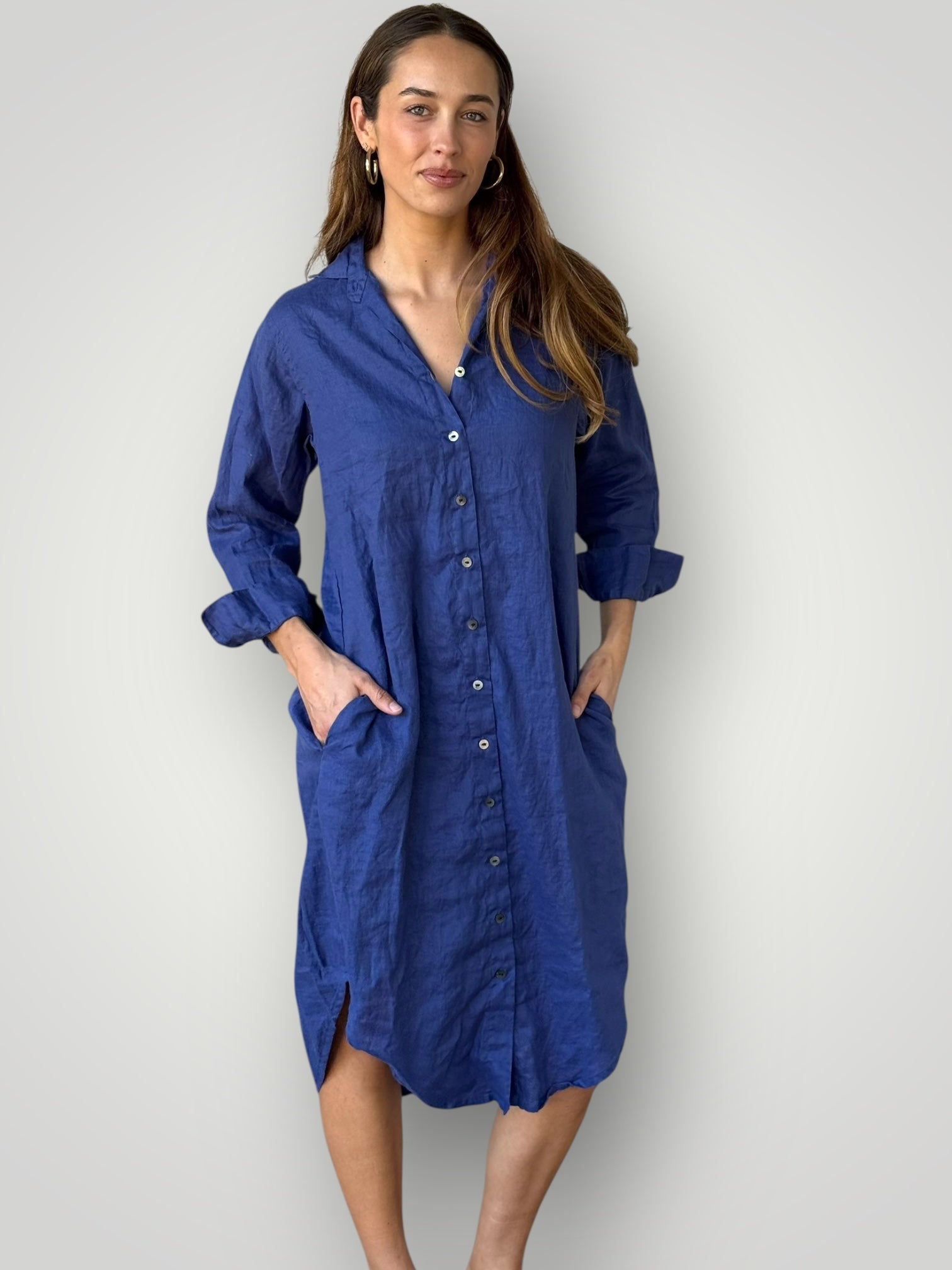 elena shirtdress - blue dusk linen Apparel