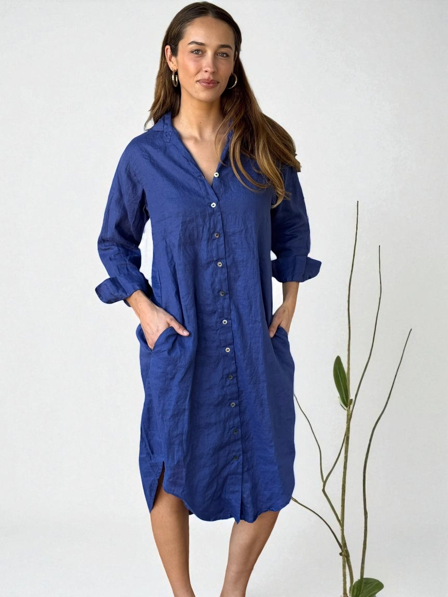 elena shirtdress - blue dusk linen Apparel