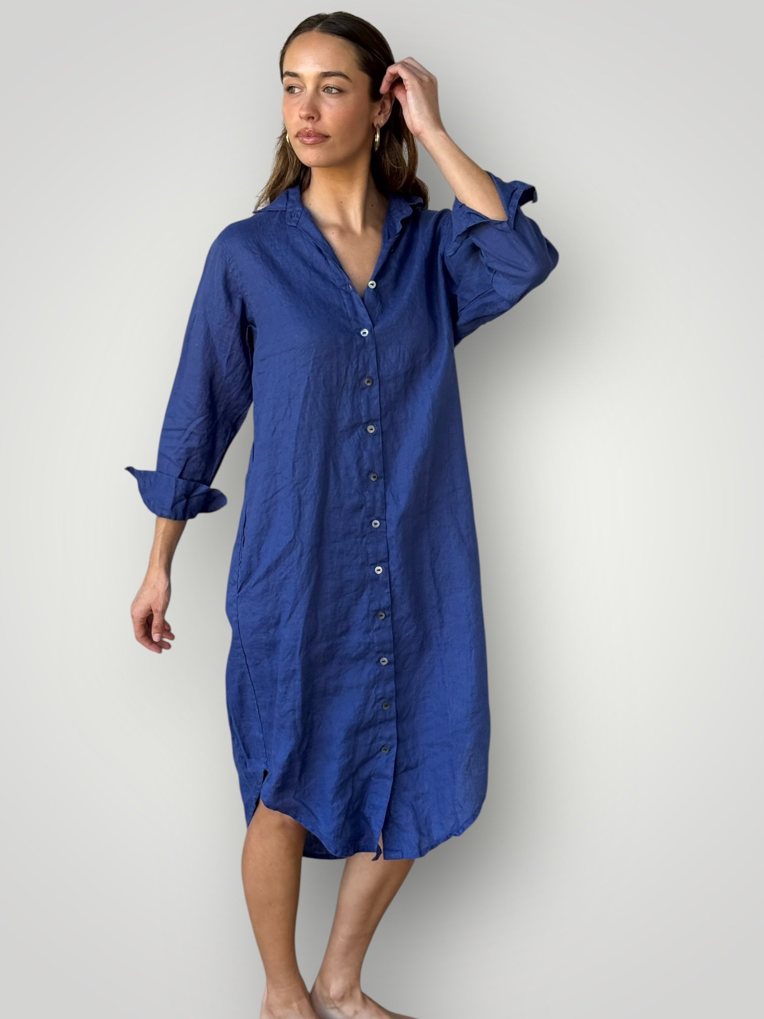 elena shirtdress - blue dusk linen Apparel