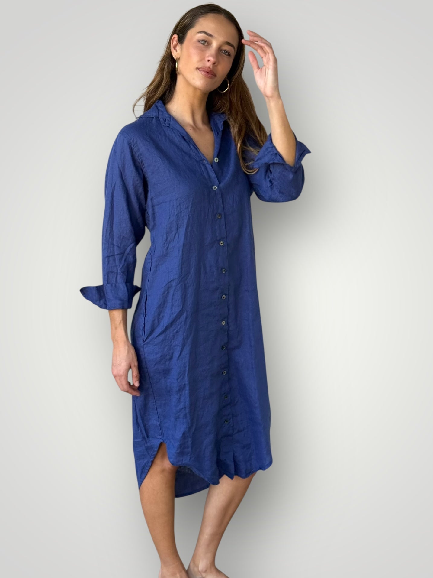 elena shirtdress - blue dusk linen Apparel