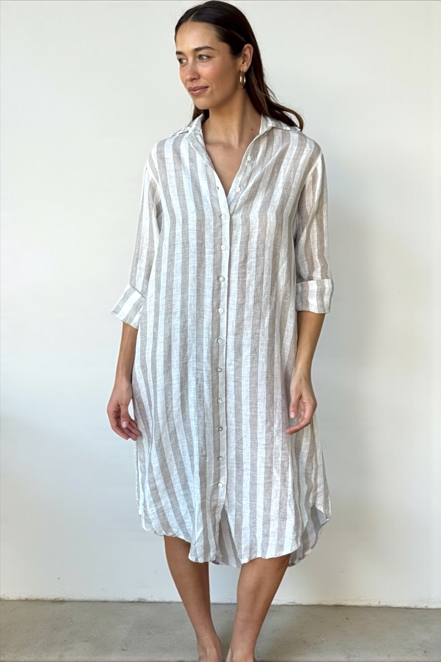 elena shirtdress - natural stripe linen Apparel