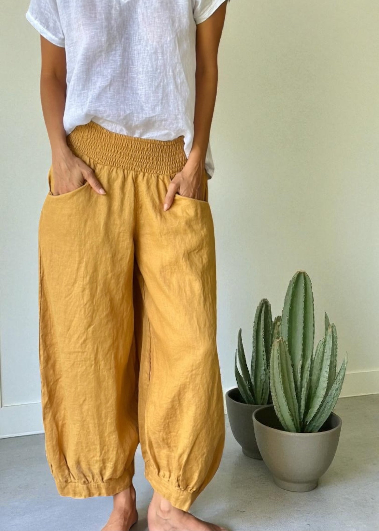 jackie pant-turmeric linen Apparel