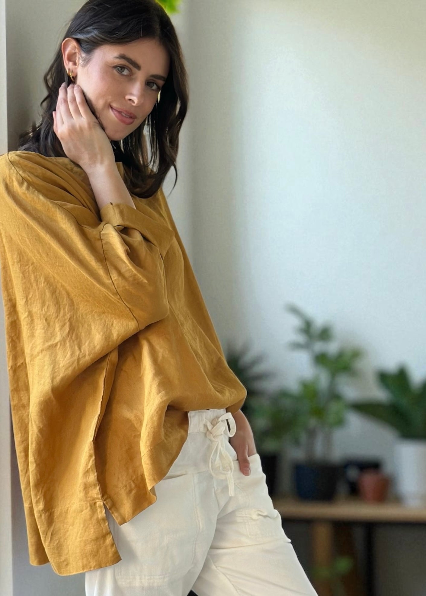 avril top - turmeric linen Apparel