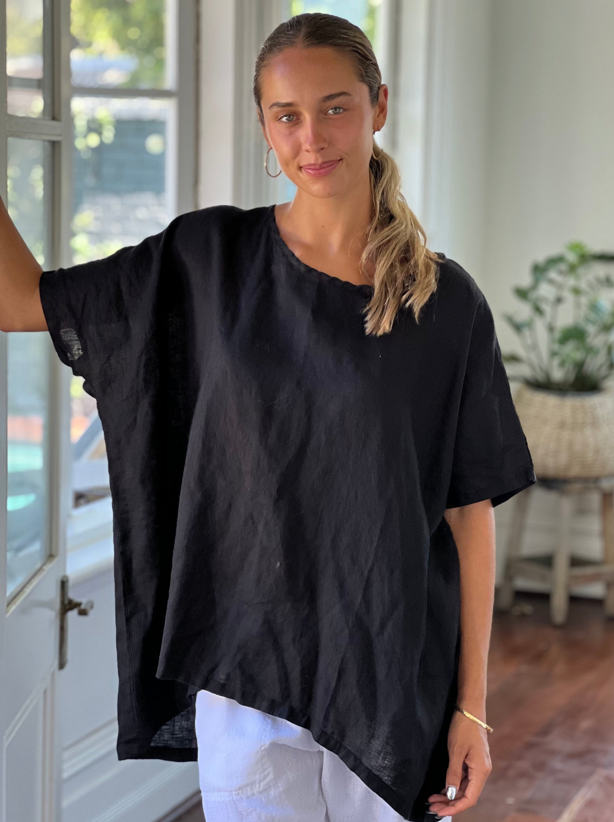 rachael top - black linen gauze Apparel