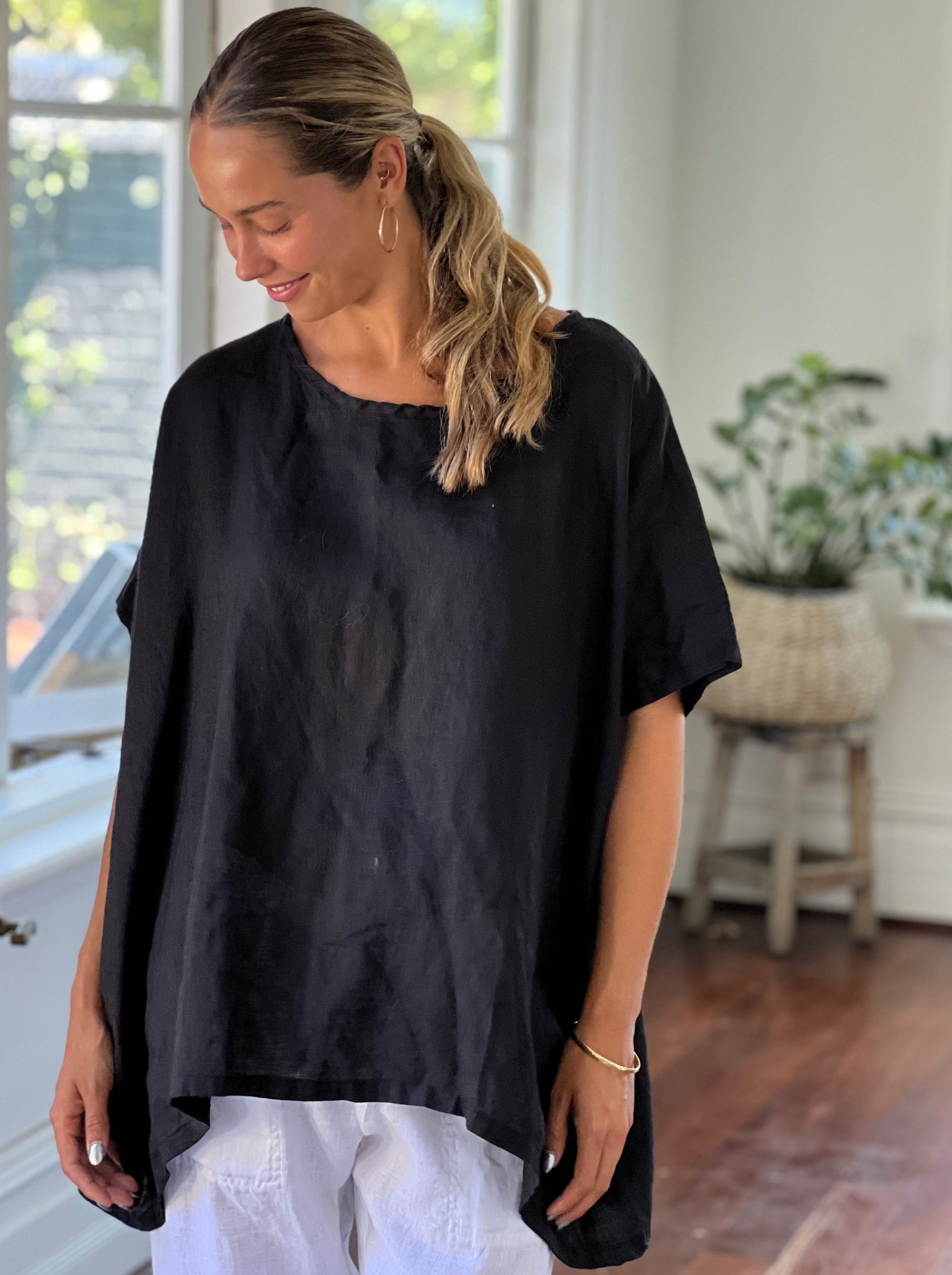 rachael top - black linen gauze Apparel