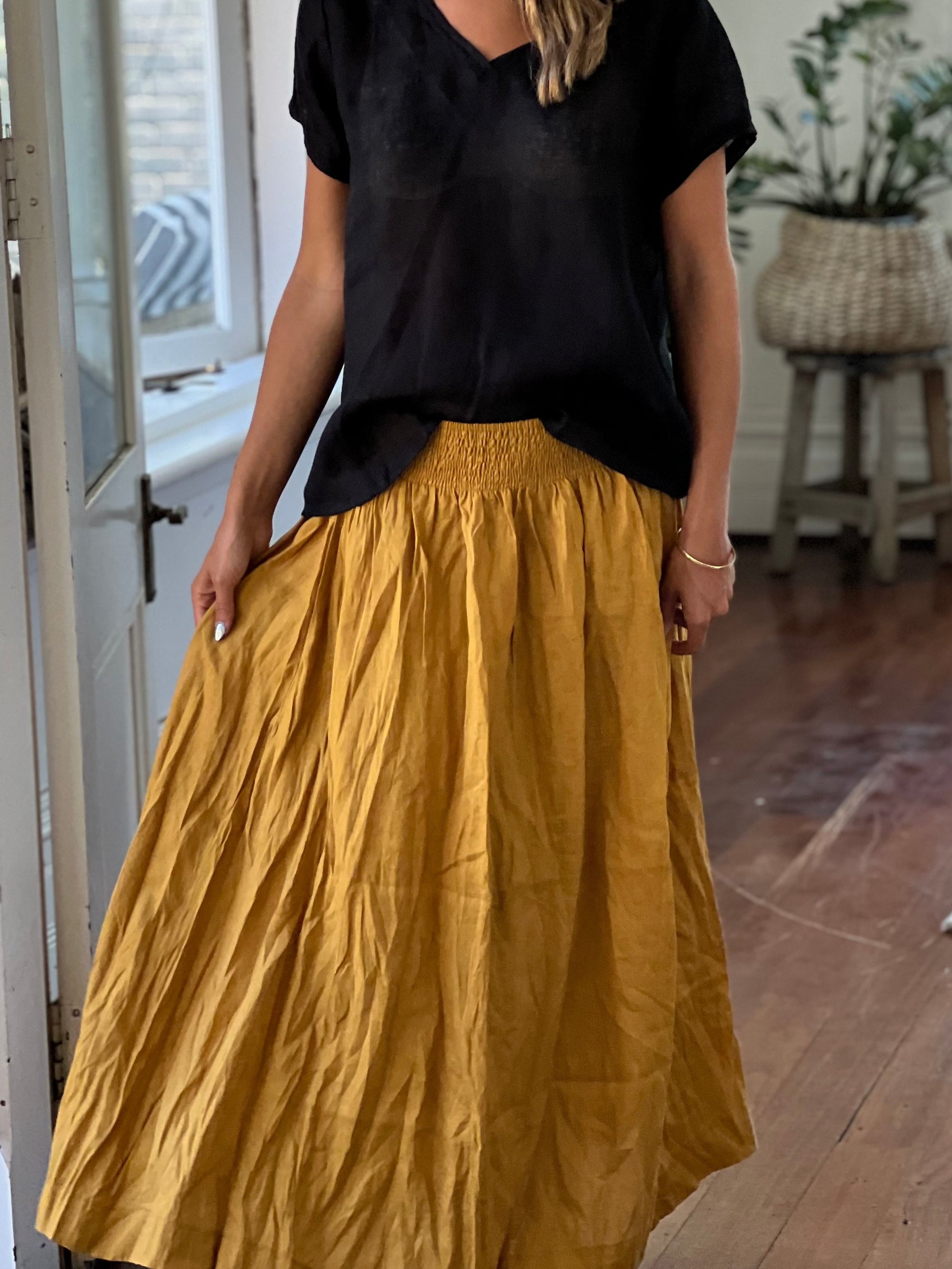 lulu skirt-turmeric linen Apparel
