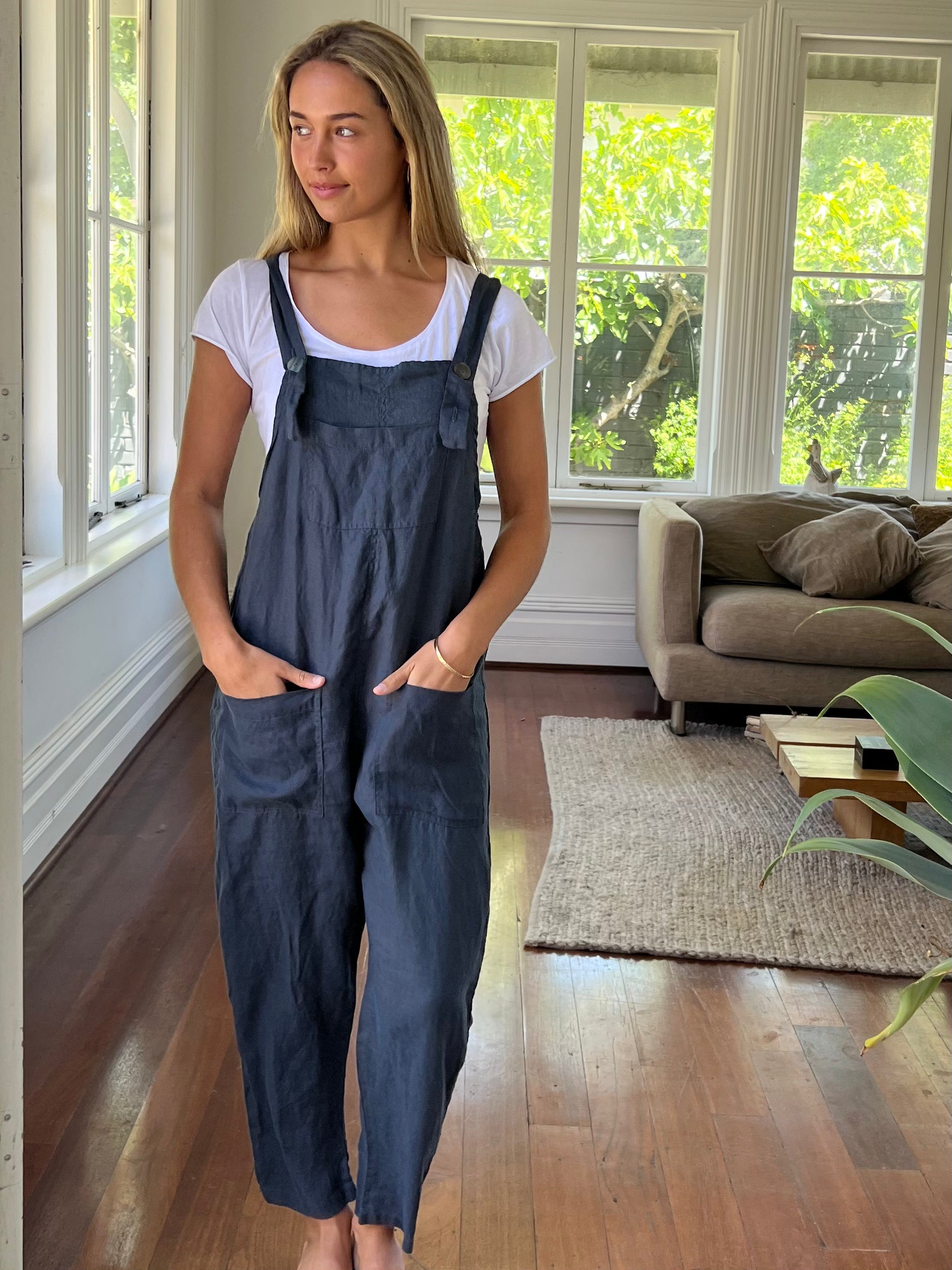 overalls -charcoal linen Apparel