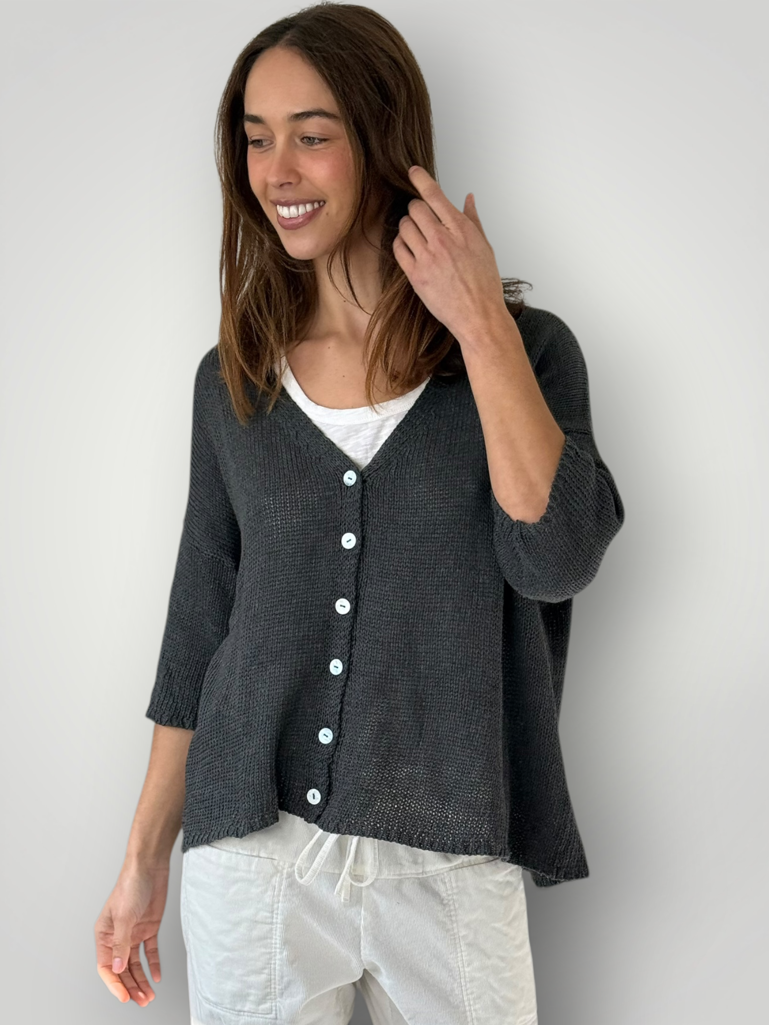 alex cotton knit cardi-slate grey Apparel