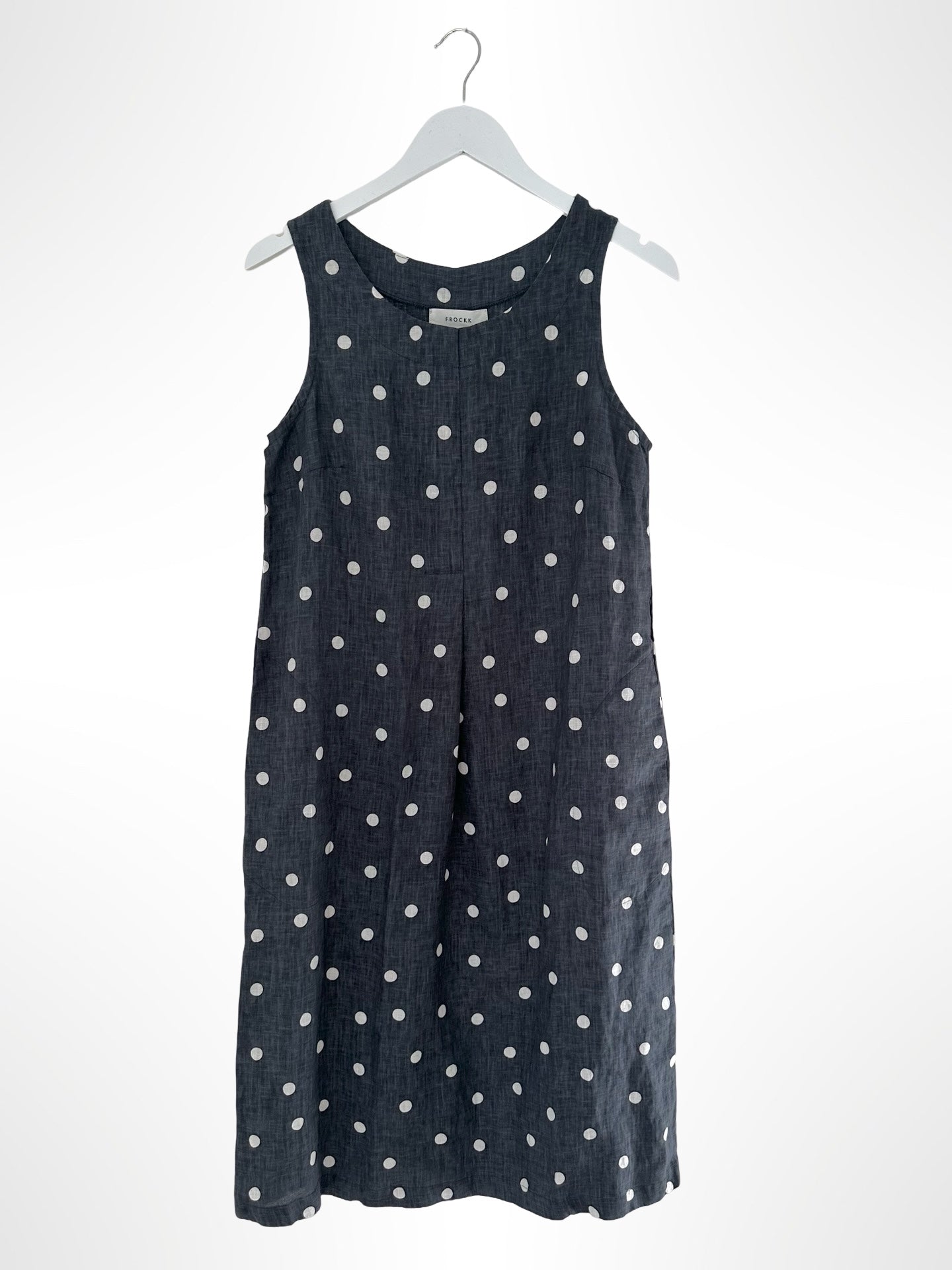 becky dress - charcoal spot linen Apparel