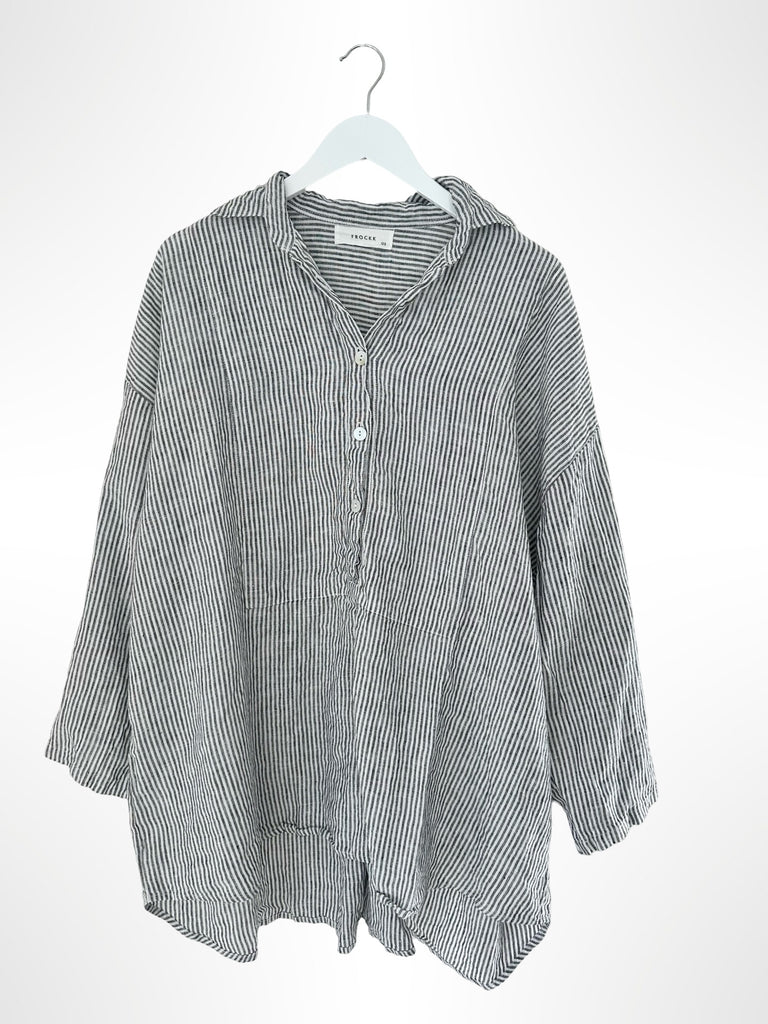 megan shirt -charcoal stripe linen Apparel