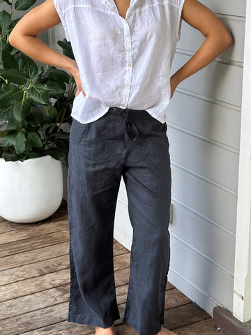 fleur straight leg pants - charcoal linen Apparel